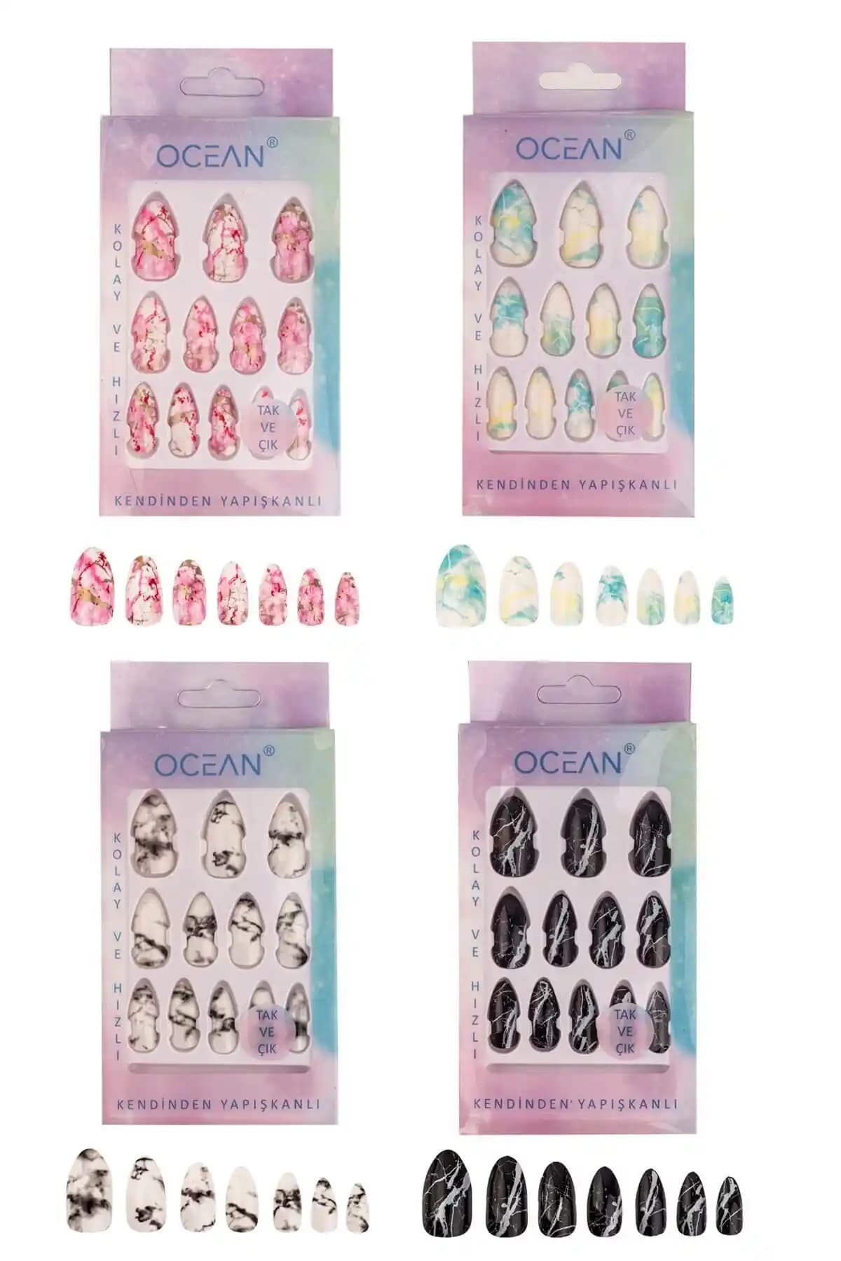 Ocean Badem Batik Desenli Ebruli Tak ve Çık Tırnak Seti ile Şık ve Pratik Güzellik Çözümü