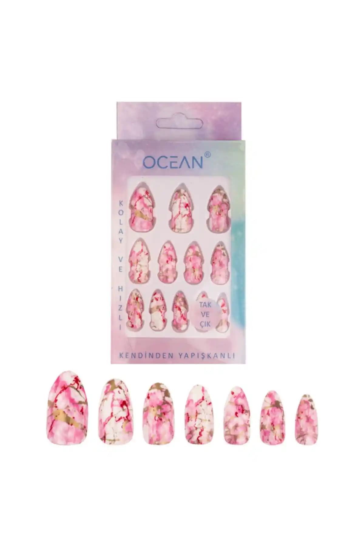 Ocean Badem Batik Desenli Ebruli Tak ve Çık Tırnak Seti Uygun Fiyatlı ve Estetik Tasarım