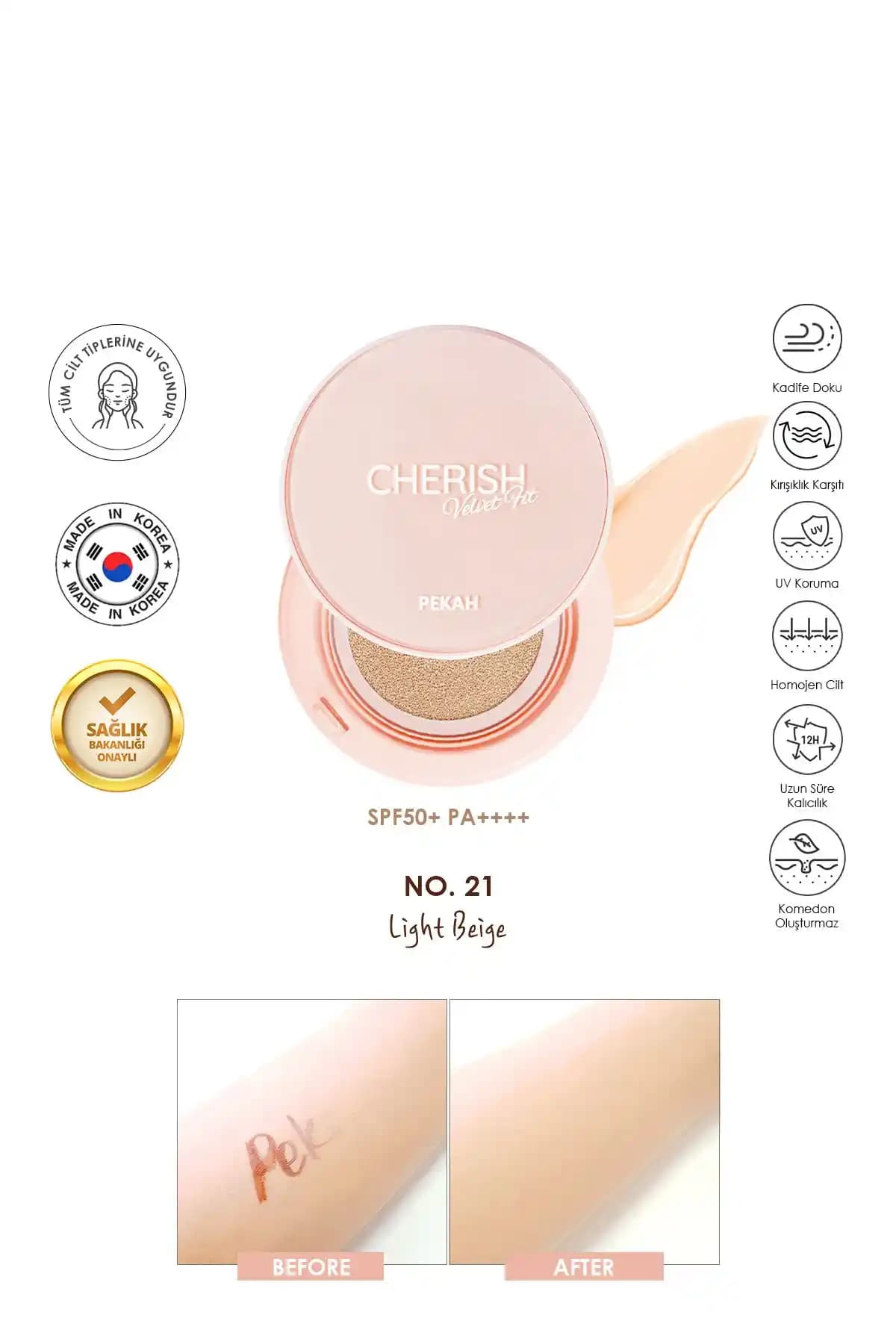 PEKAH SPF 50 Pa Uva/UVB Yüksek Kapatıcılık Cherish Velvet Cushion Fondöten