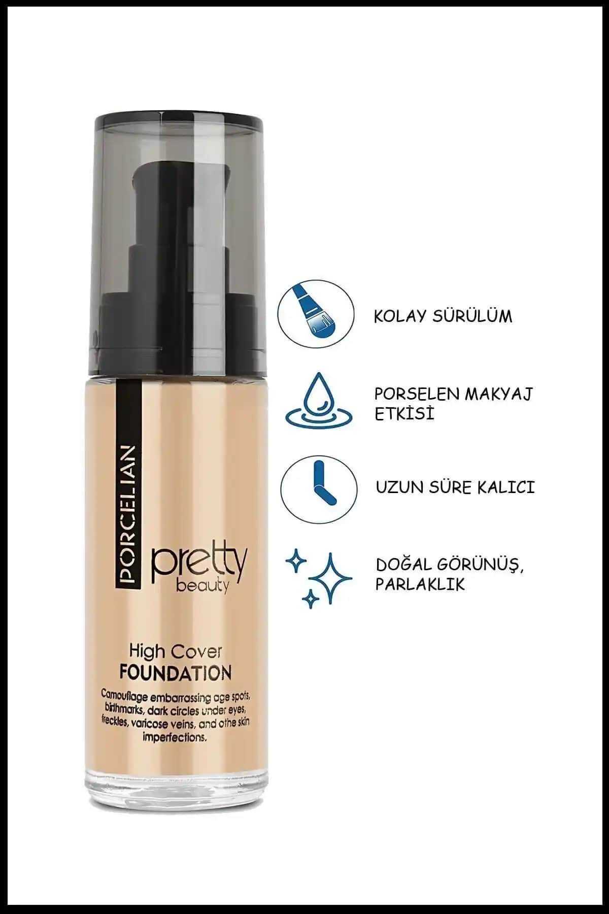 Pretty Beauty High Cover Yüksek Kapatıcı Porselen Fondöten No:3, Mat ve Koruyucu Özellikli