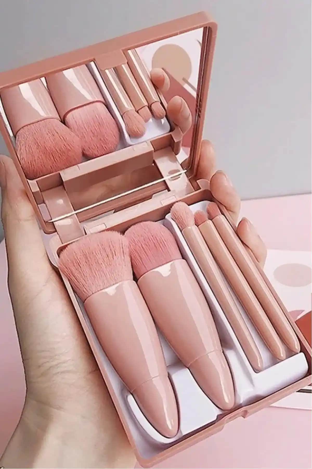 Profesyonel Taşınabilir Aynalı Makyaj Fırça Seti 5'li yüksek kalite ve şık tasarım