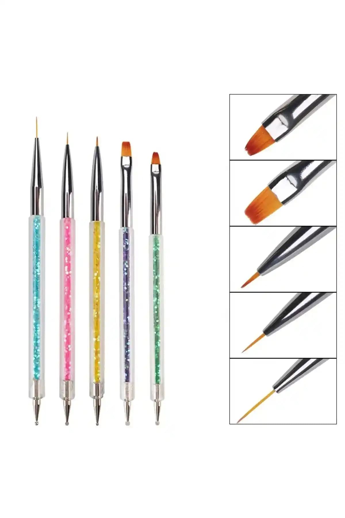 Profesyonel ve Ev Kullanımı İçin Çok Renkli Fırçalı Tırnak Süsleme Desen Seti