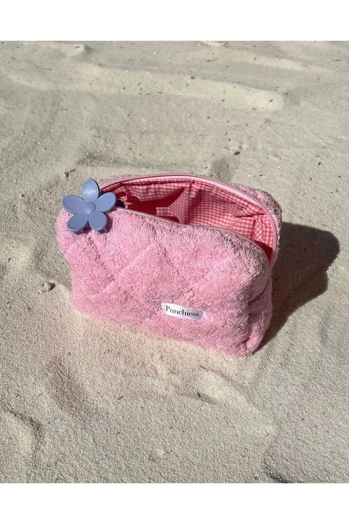 Punchiess Pembe Havlu Makyaj Çantası Süper Boy Şıklık ve Fonksiyonellik Bir Arada