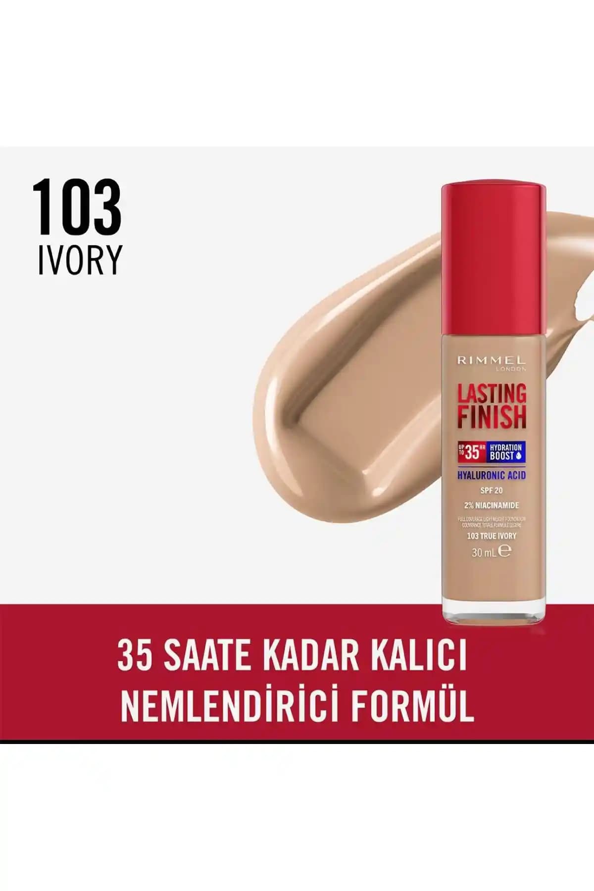 Rimmel London Lasting Finish Fondöten 103 True Ivory: Uzun Süre Kalıcı ve Doğal Görünüm
