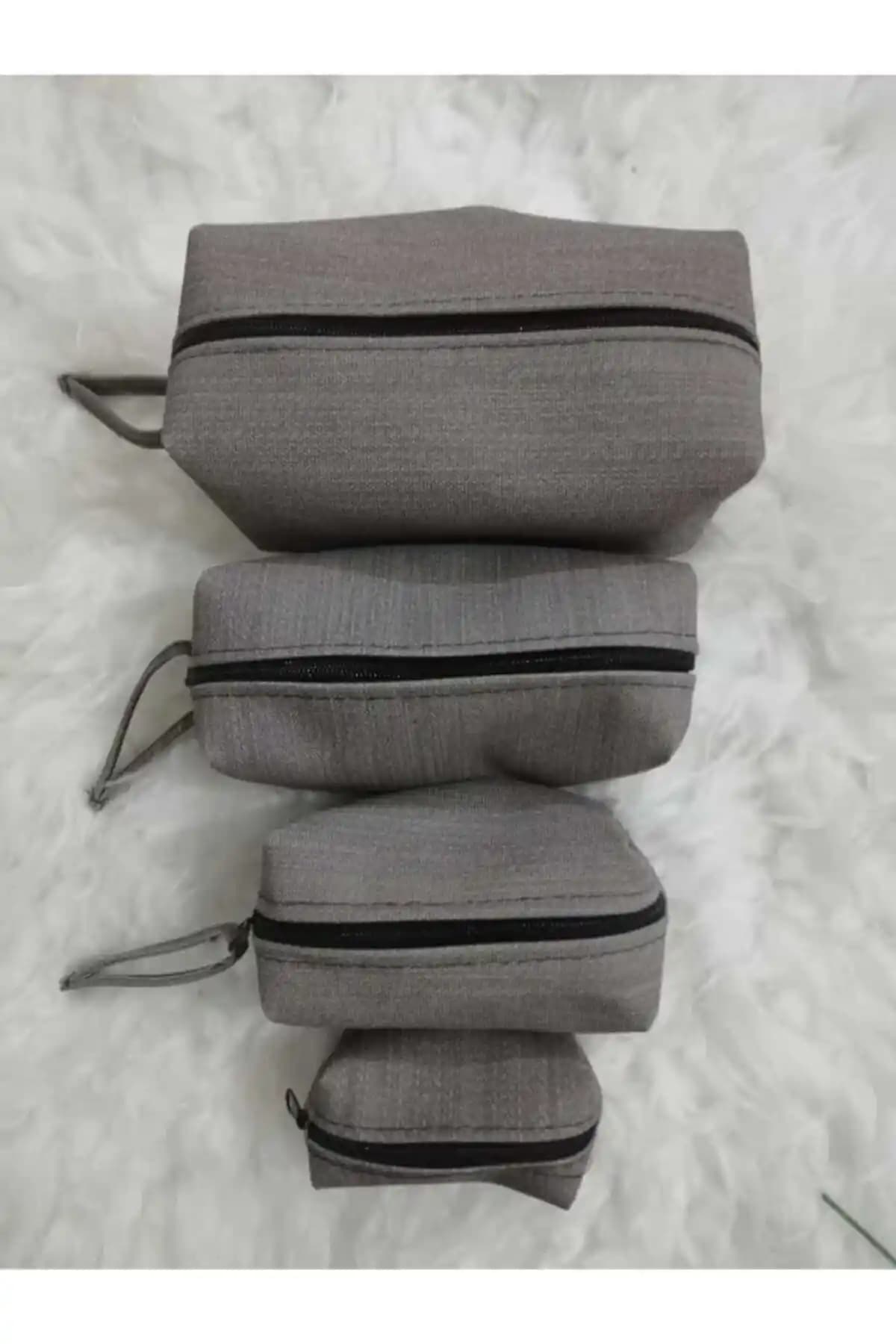 Rose Gri Suni Deri Makyaj Çantası Seti Modern ve Dayanıklı Tasarım