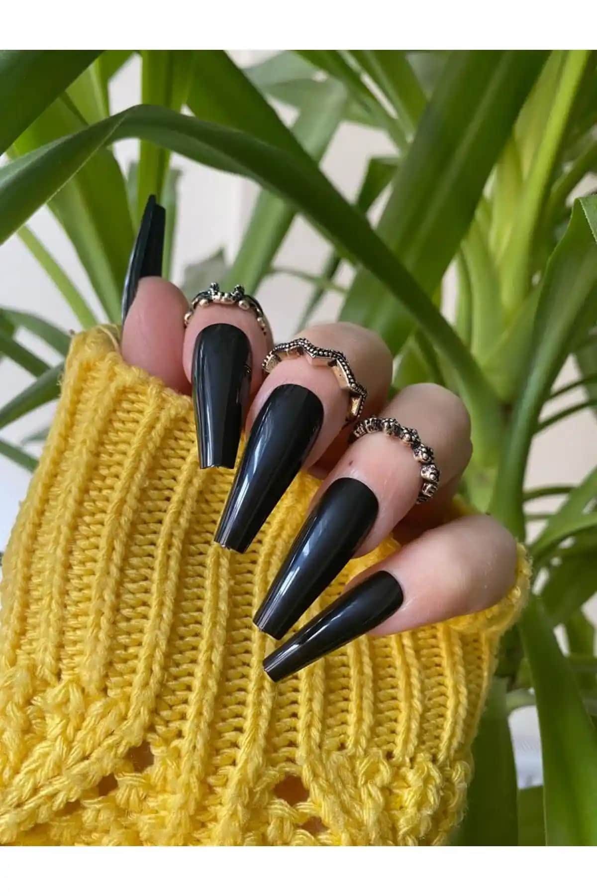 SYBELLE Kozmetik Siyah Balerin Takma Tırnak Seti 20 Adet Estetik ve Dayanıklı