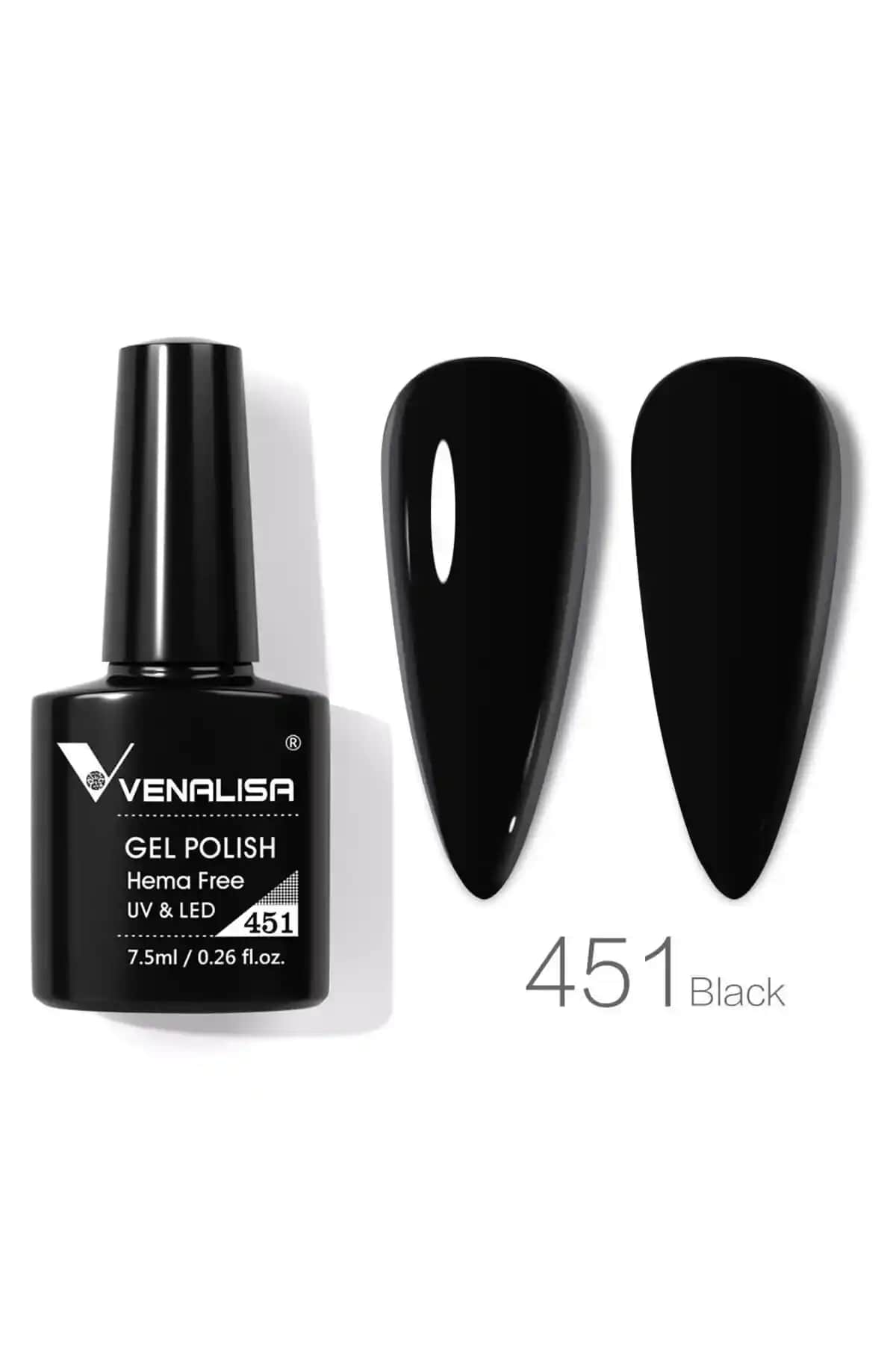 Venalisa 7.5 ml Hema-free UV Led Kalıcı Oje No 451 Siyah Renk Uzun Süre Dayanıklılık