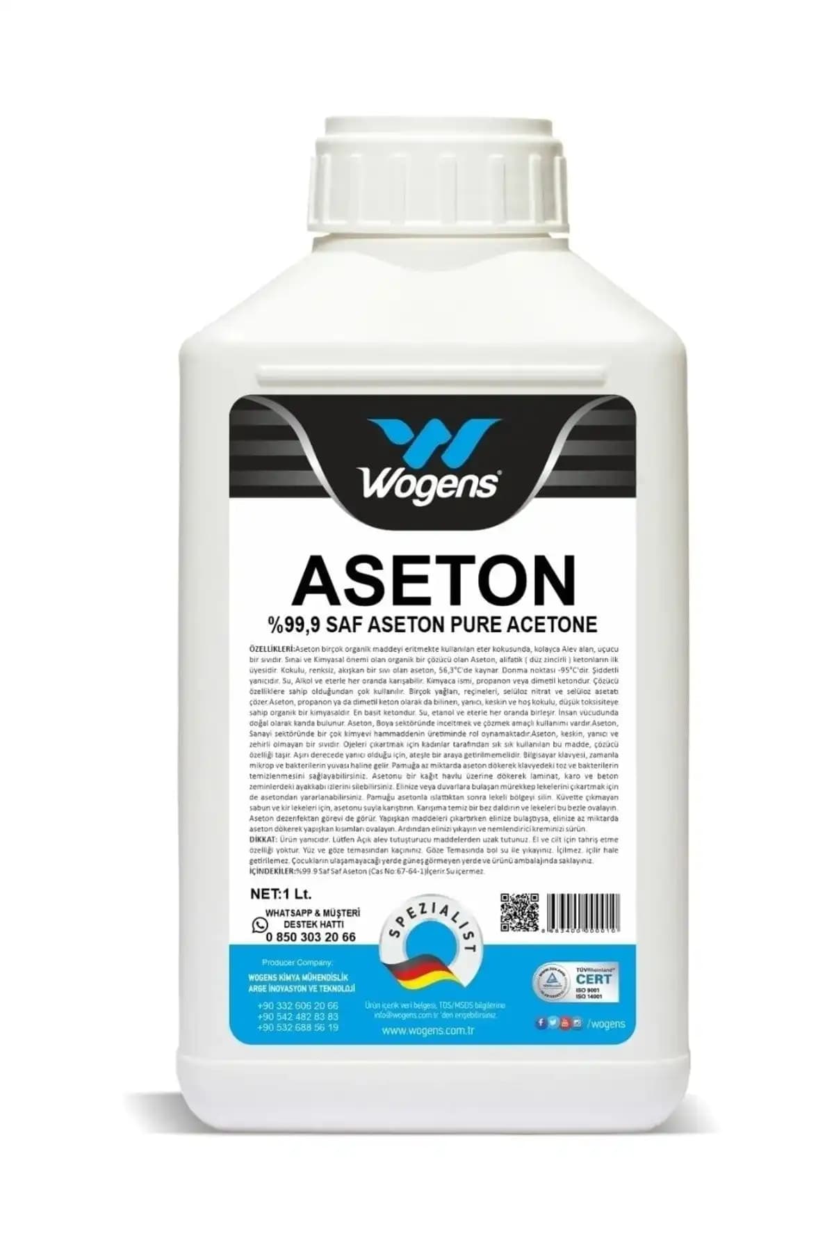 Wogens Saf Aseton %99.9 1 Lt: Çok Yönlü Güçlü Organik Çözüm Ürünü