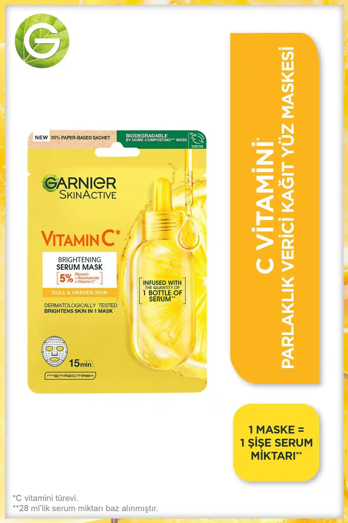 Garnier C Vitamini Parlaklık Verici Kağıt Yüz Maskesi: Cilt Canlandırıcı ve Aydınlatıcı Etkiler