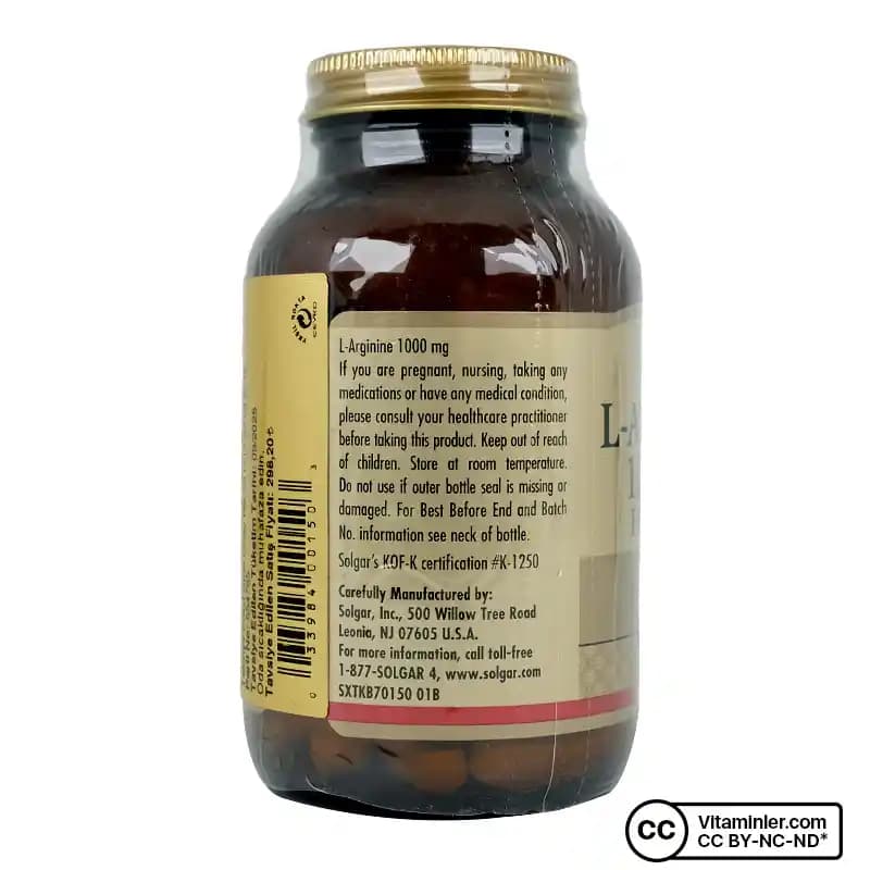 Solgar L-Arginine 1000 mg Sağlık ve Güzellik İçin Çok Yönlü Destek Sağlayan Takviye