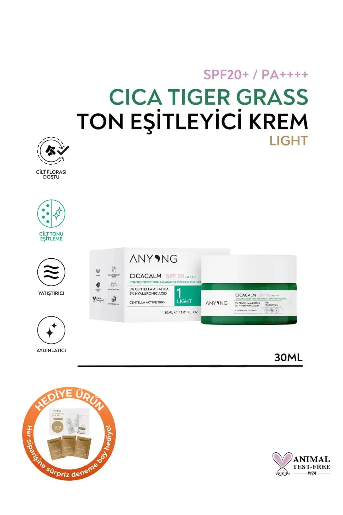 Anyong Cica Tiger Grass Ton Eşitleyici ve Kızarıklık Karşıtı Krem Güneş Koruma SPF 20