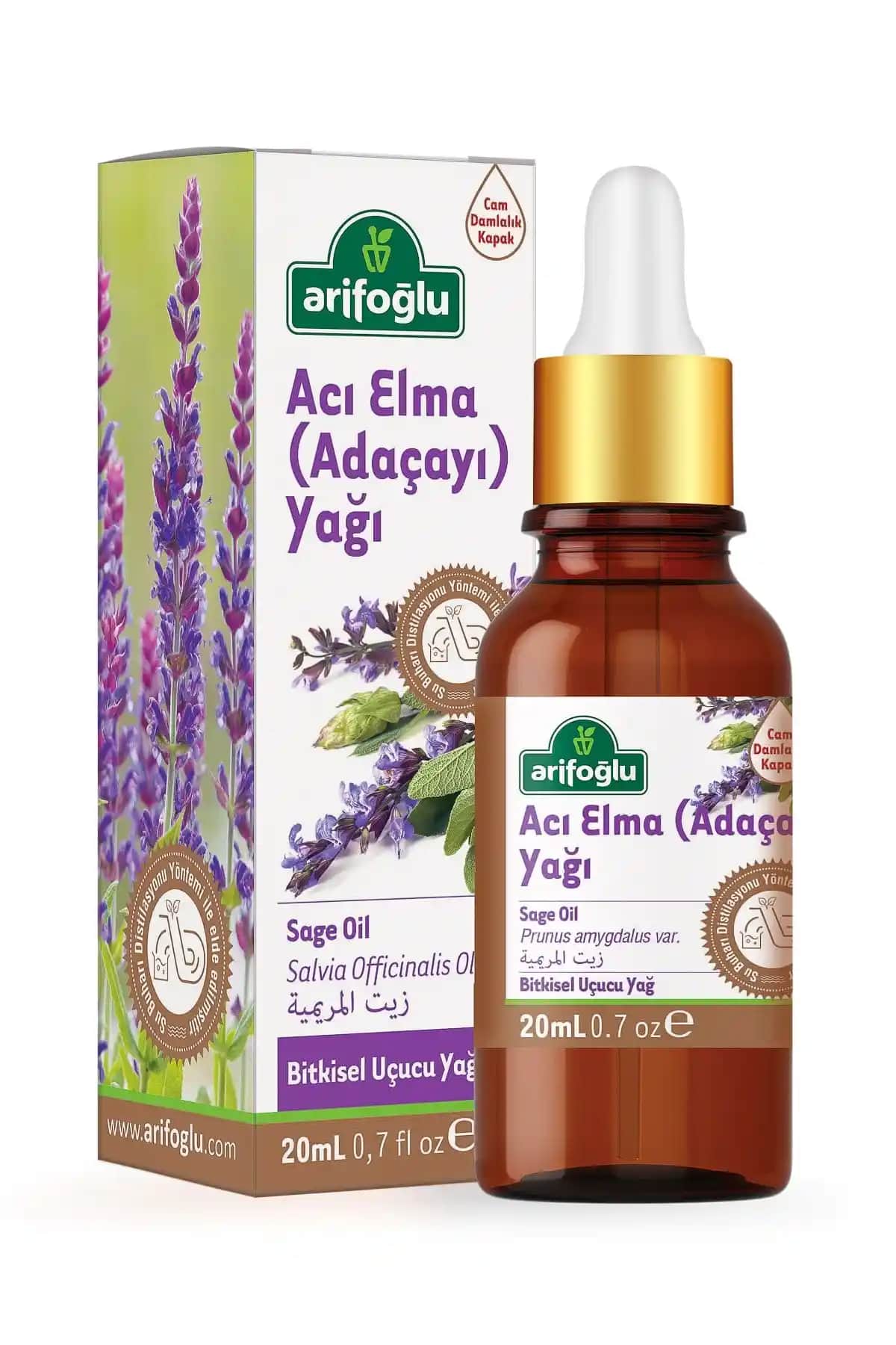 Arifoğlu Acı Elma Adaçayı Yağı 20ml doğal bitkisel uçucu yağ, cilt ve mide sağlığı için