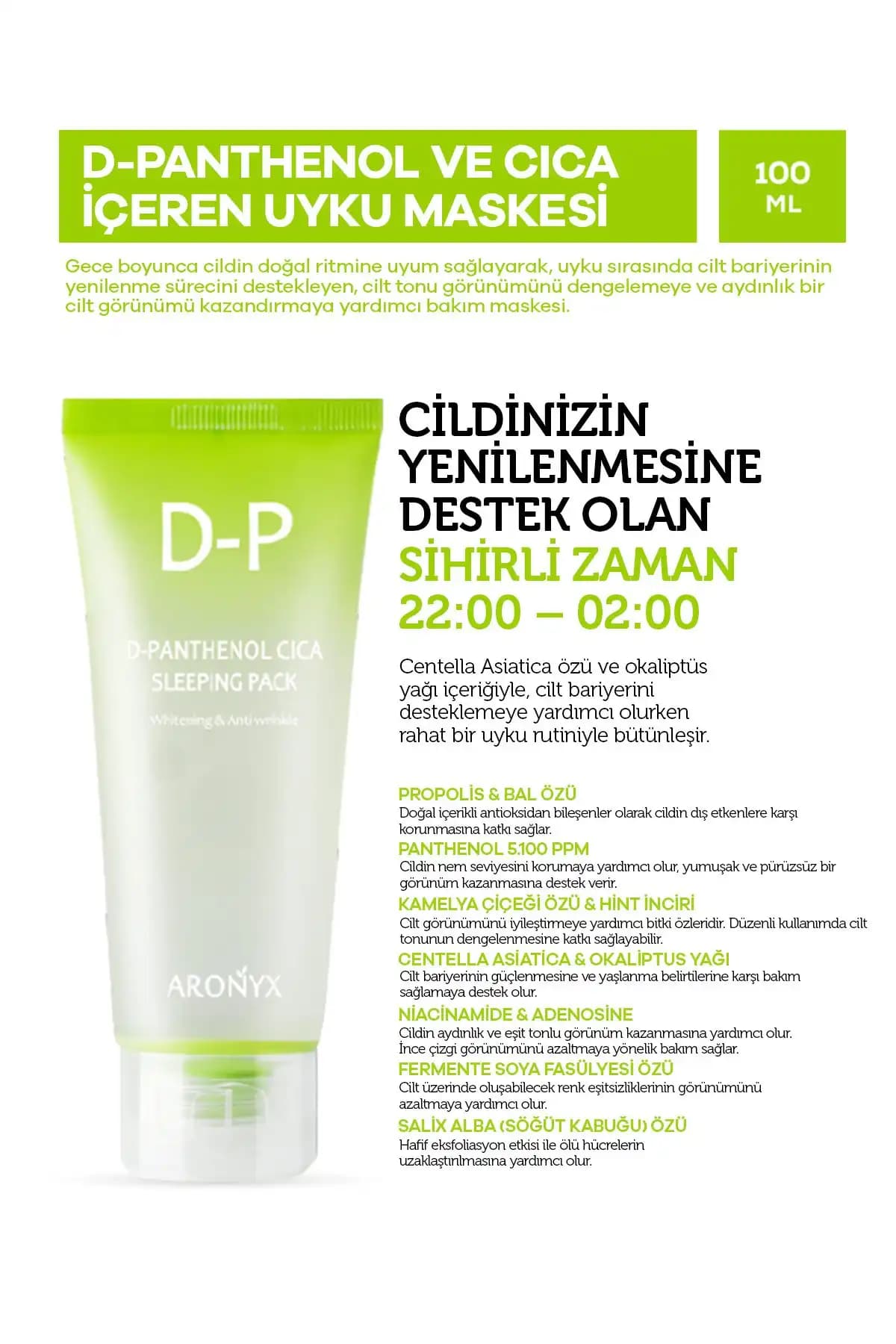 Aronyx D-panthenol ve Cica Uyku Maskesi: Hassas Ciltler İçin Güvenilir Gece Bakımı
