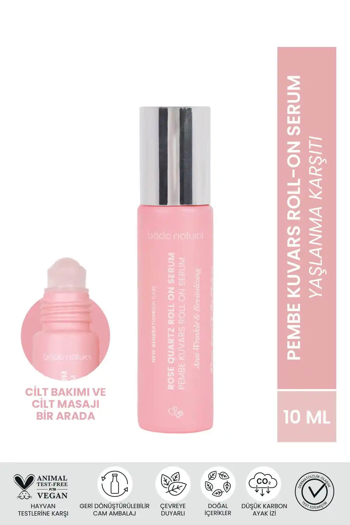 Bade Natural Pembe Kuvars Roll-On Antioksidan Yüz Serumu Doğal ve Yaşlanma Karşıtı Bakım Ürünü