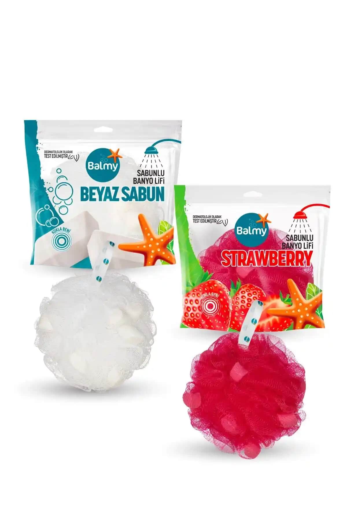 Balmy Beyaz ve Çilek Sabunlu 2'li Lif Seti ile Doğal ve Ferah Temizlik Deneyimi
