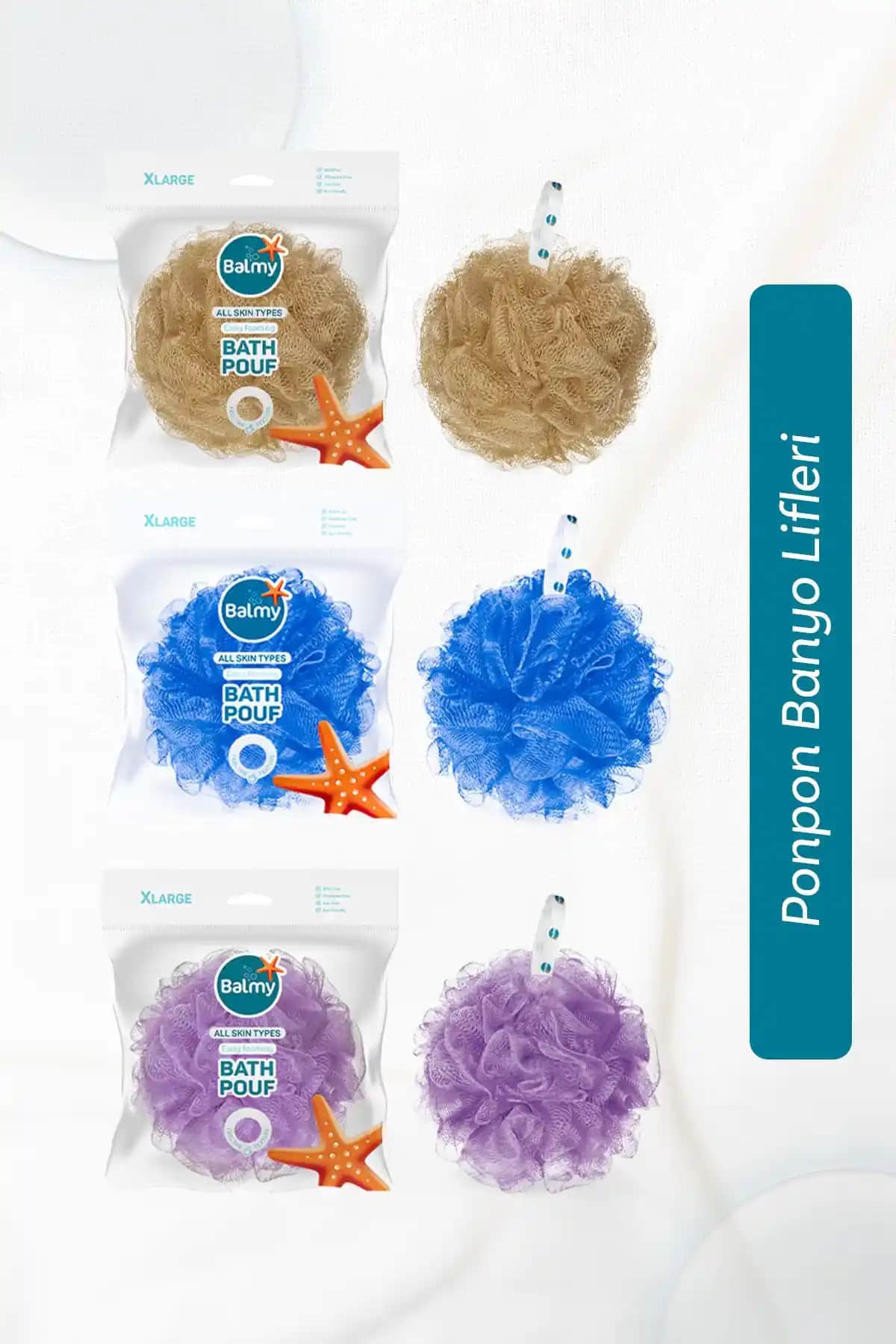 Balmy Xlarge 3 Lü Paket Pon Pon Banyo Lifleri Temizlik ve Cilt Sağlığı için Güncel Çözüm