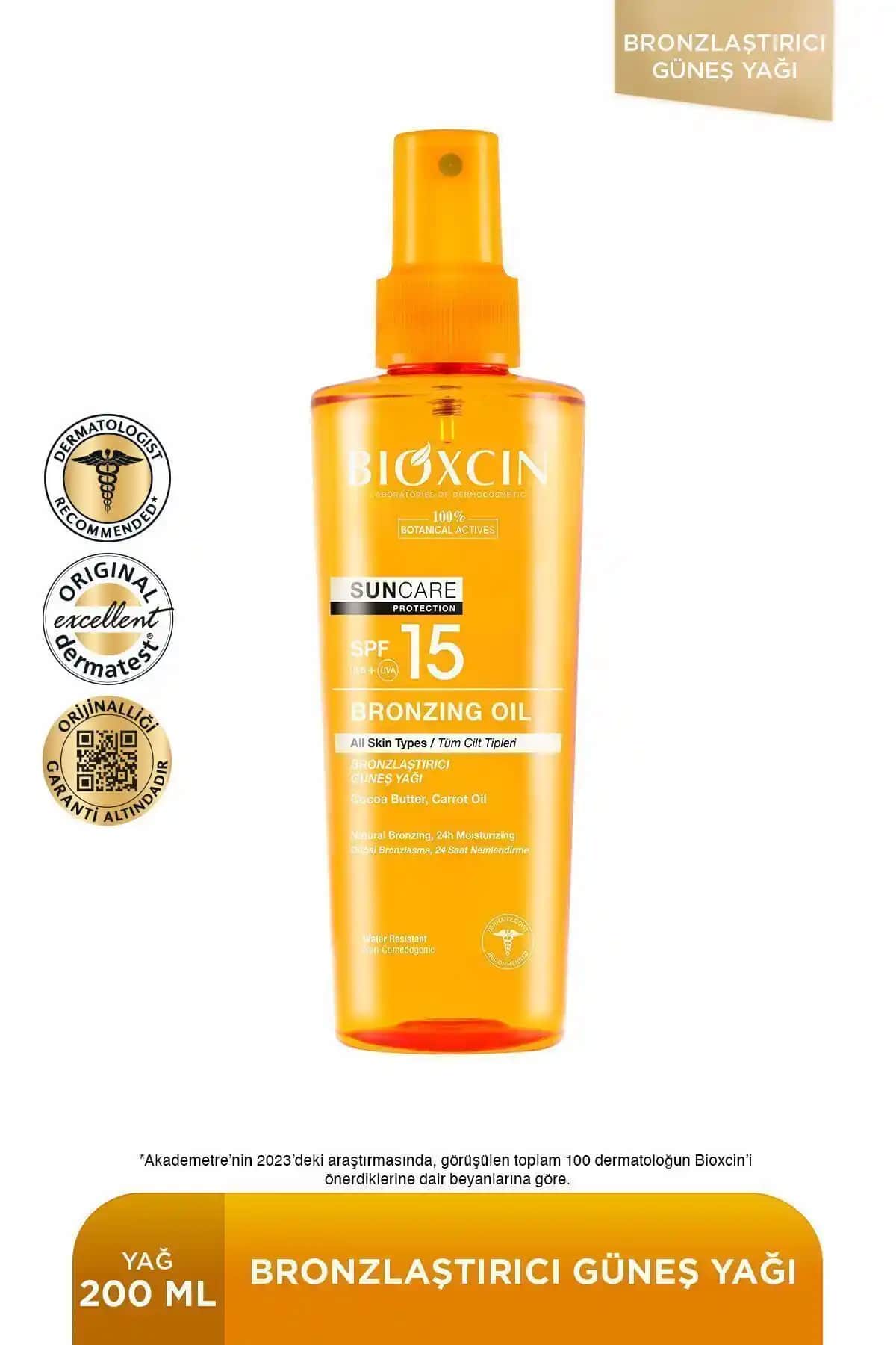 Bioxcin Sun Care Bronzlaştırıcı Yağ SPF 15: Doğal ve Suya Dayanıklı Güneş Koruyucu