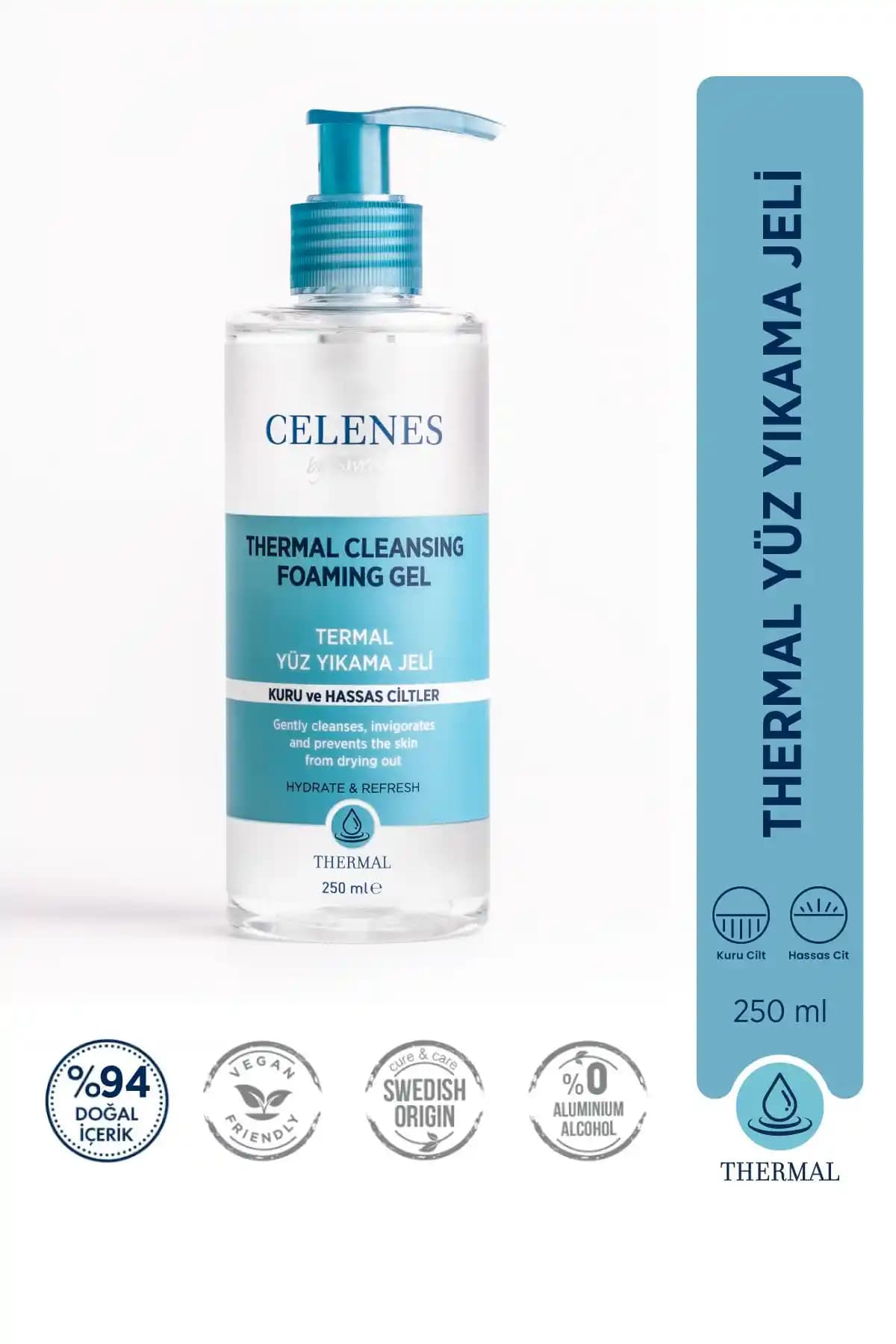 Celenes by Sweden Hassas Ciltler İçin Nemlendirici ve Temizleyici Yüz Jeli
