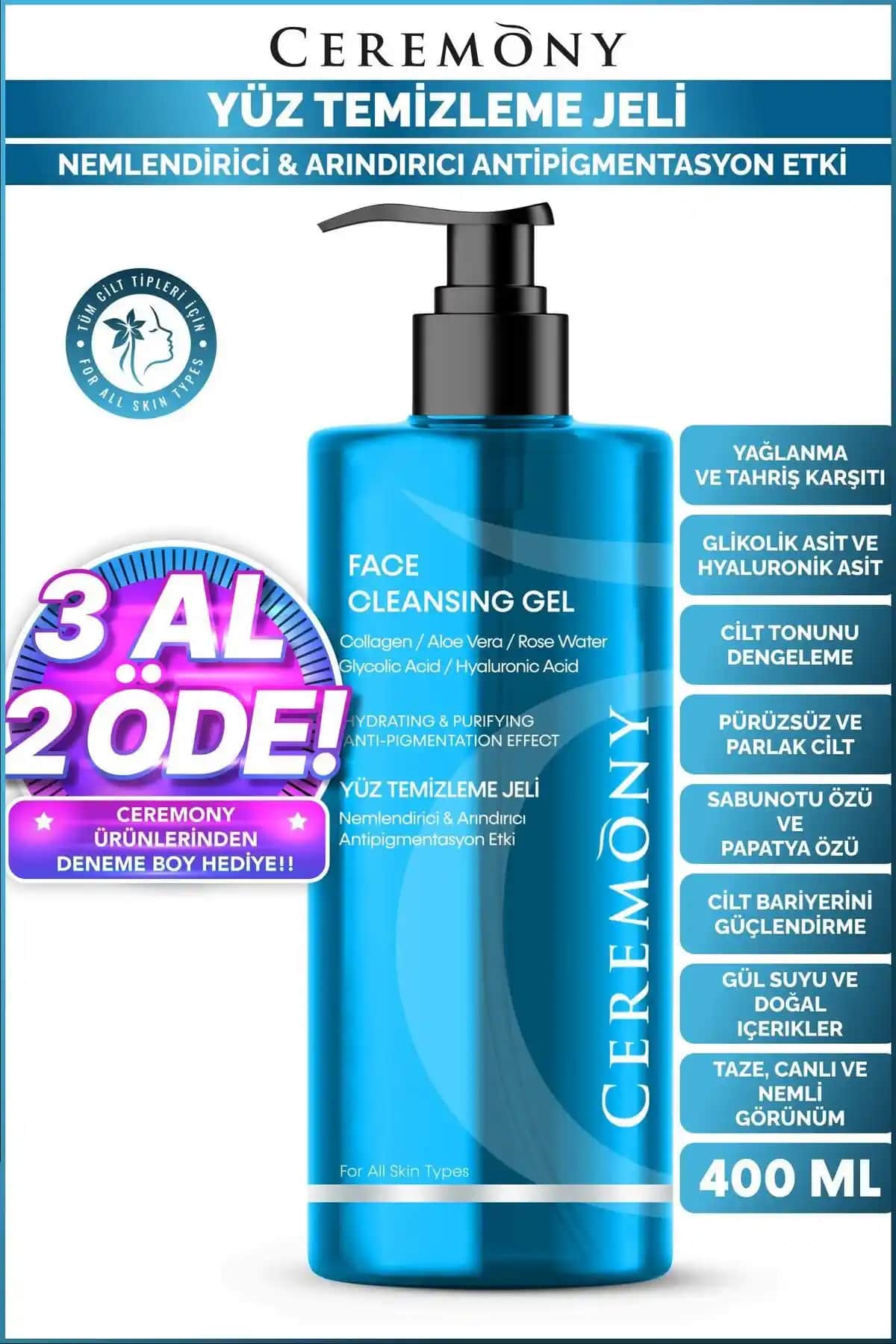 Ceremony 400 ml Temizleme Jeli: Hassas Ciltler İçin Güvenilir ve Etkili Temizlik Çözümü