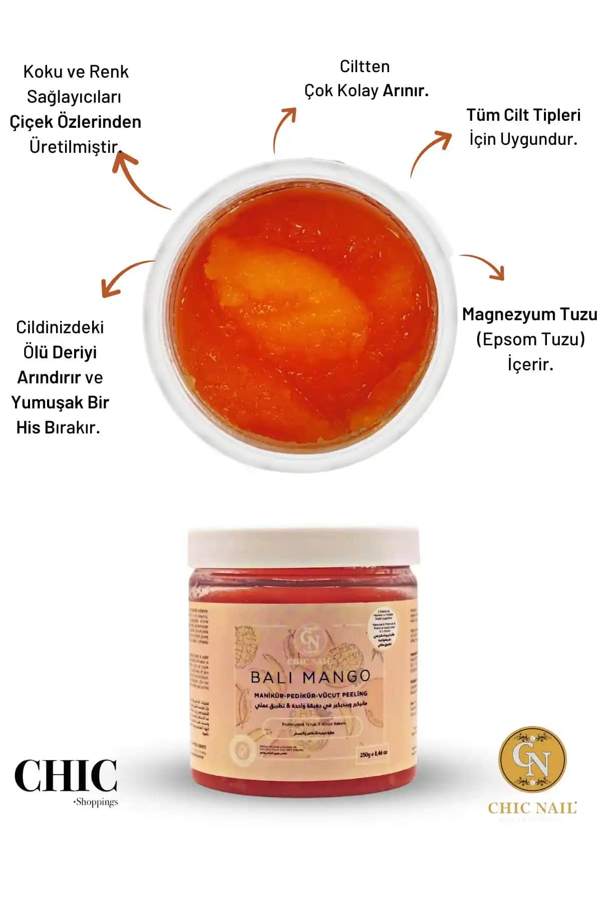 Chic Nail Bali Mango Peeling ve Tuz Karışımı Doğal Cilt Bakımı Ürünü