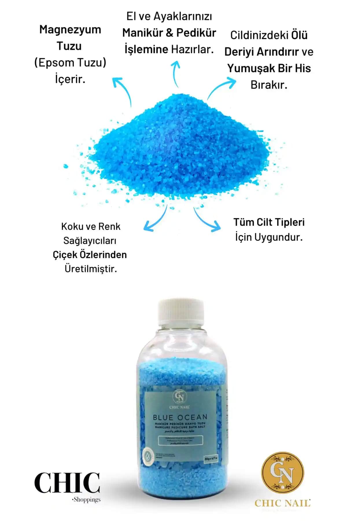 Chic Nail Blue Ocean Banyo Tuzu Doğal Peeling ve Rahatlatıcı Bakım Ürünü