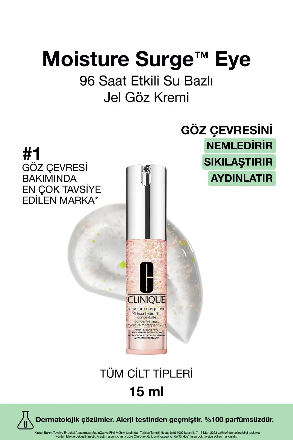 Clinique Moisture Surge Eye Göz Kremi: 96 Saat Nem Koruma Teknolojisi ile Göz Çevresi Bakımı