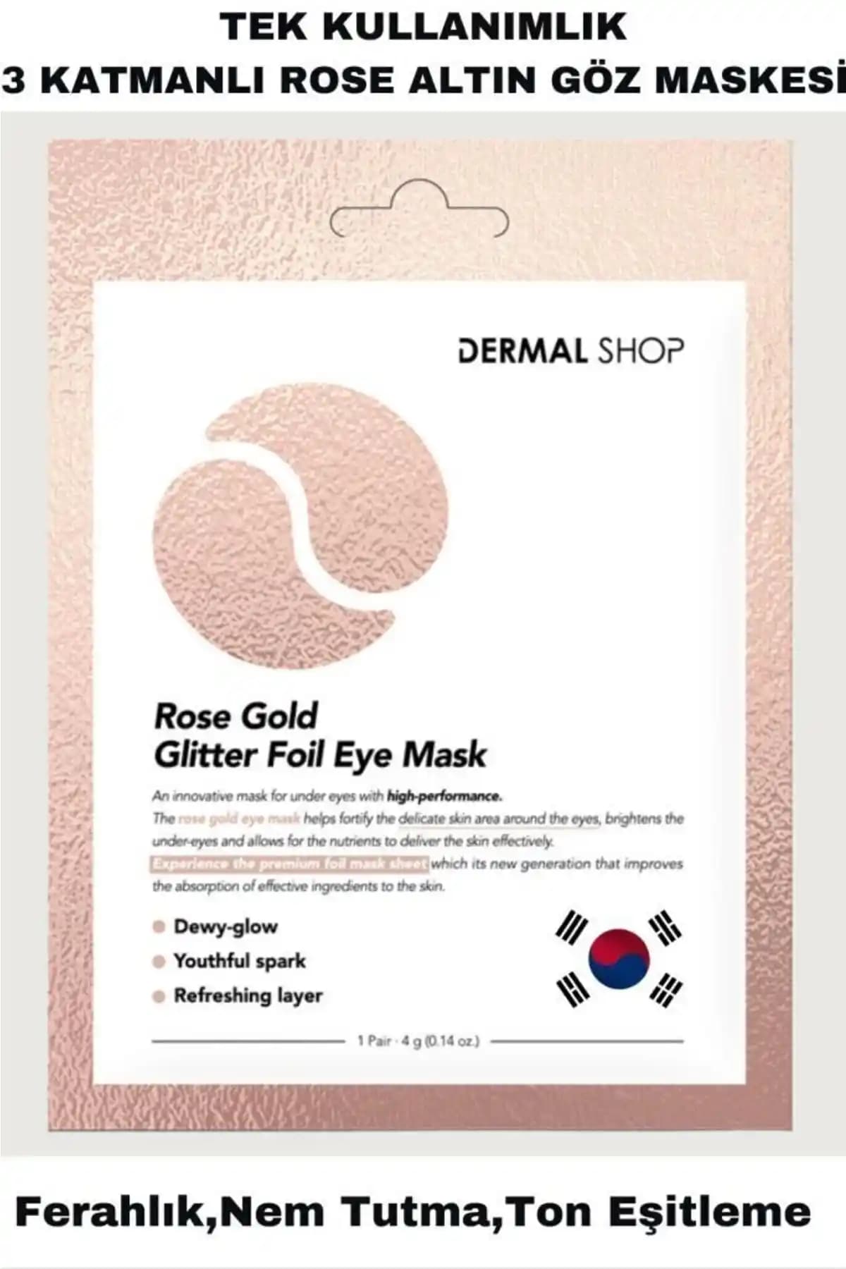 Dermal Rose Gold Glitter Foil Tek Kullanımlık Göz Maskesi ile Parlak ve Canlı Gözler Elde Edin