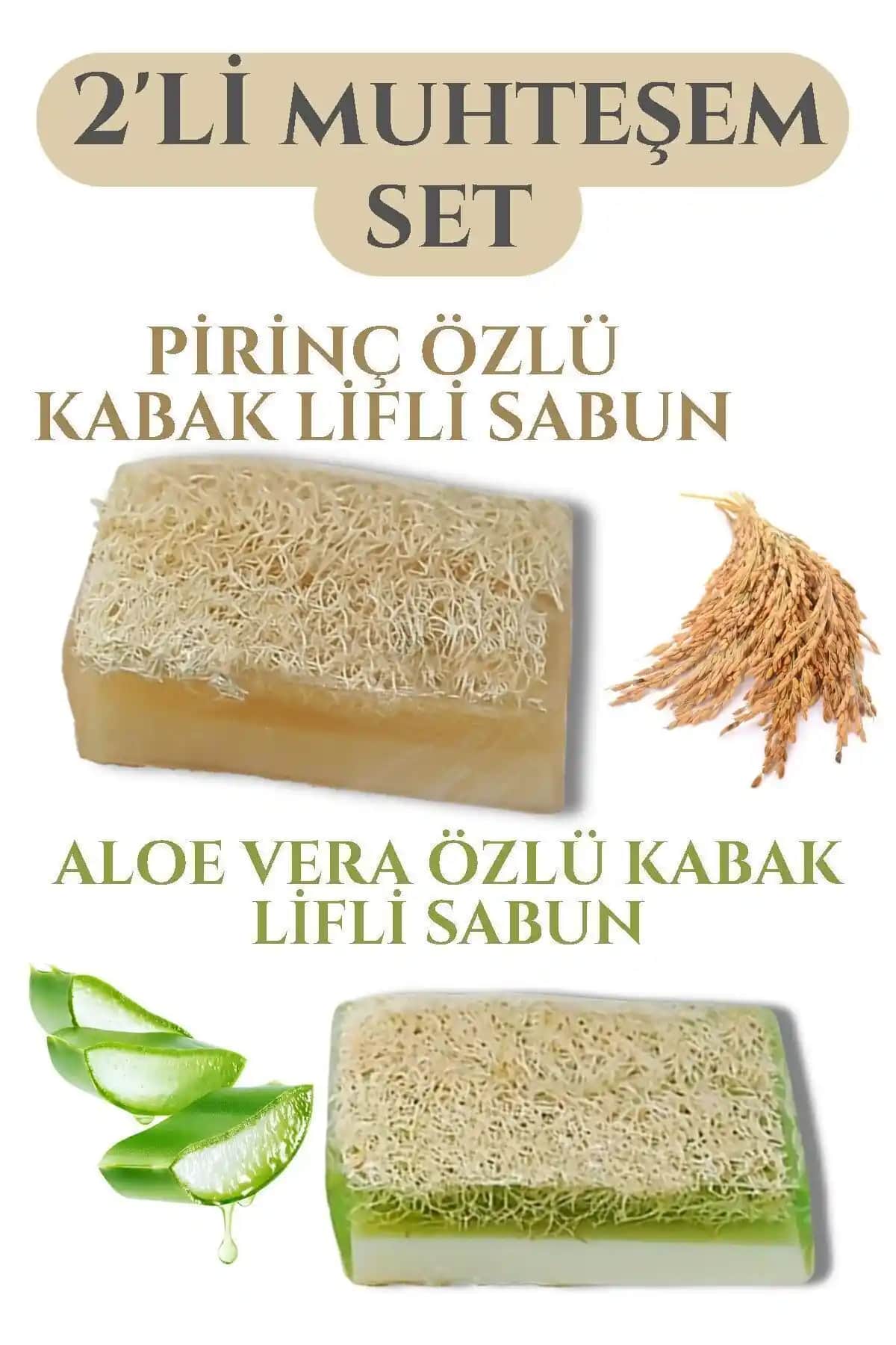 Doğal Aloe Vera ve Pirinç Özlü Kabak Lifli Vücut Bakım Sabunu Seti