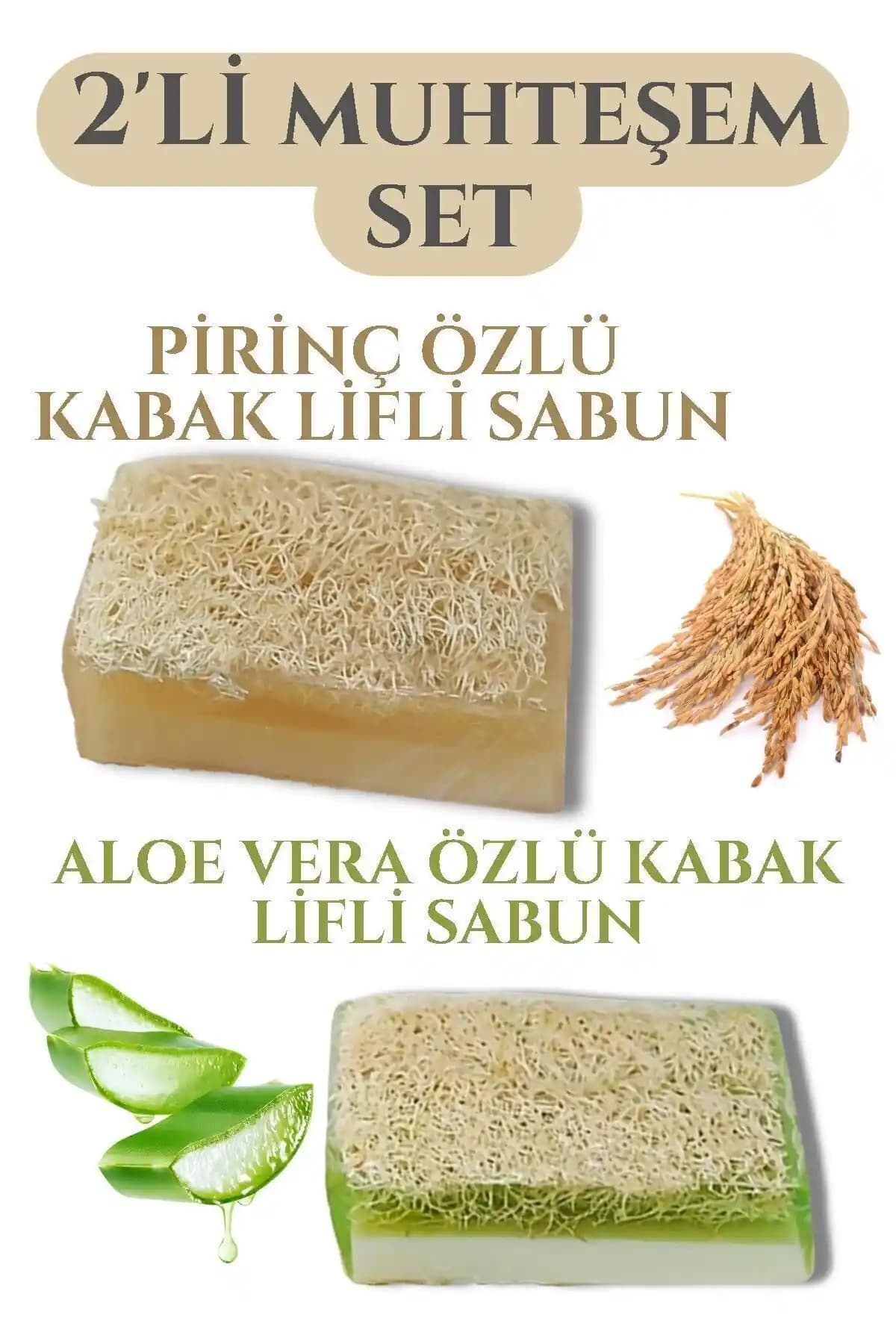 Doğal Aloe Vera ve Pirinç Özlü Kabak Lifli Vücut Bakım Sabunu Seti
