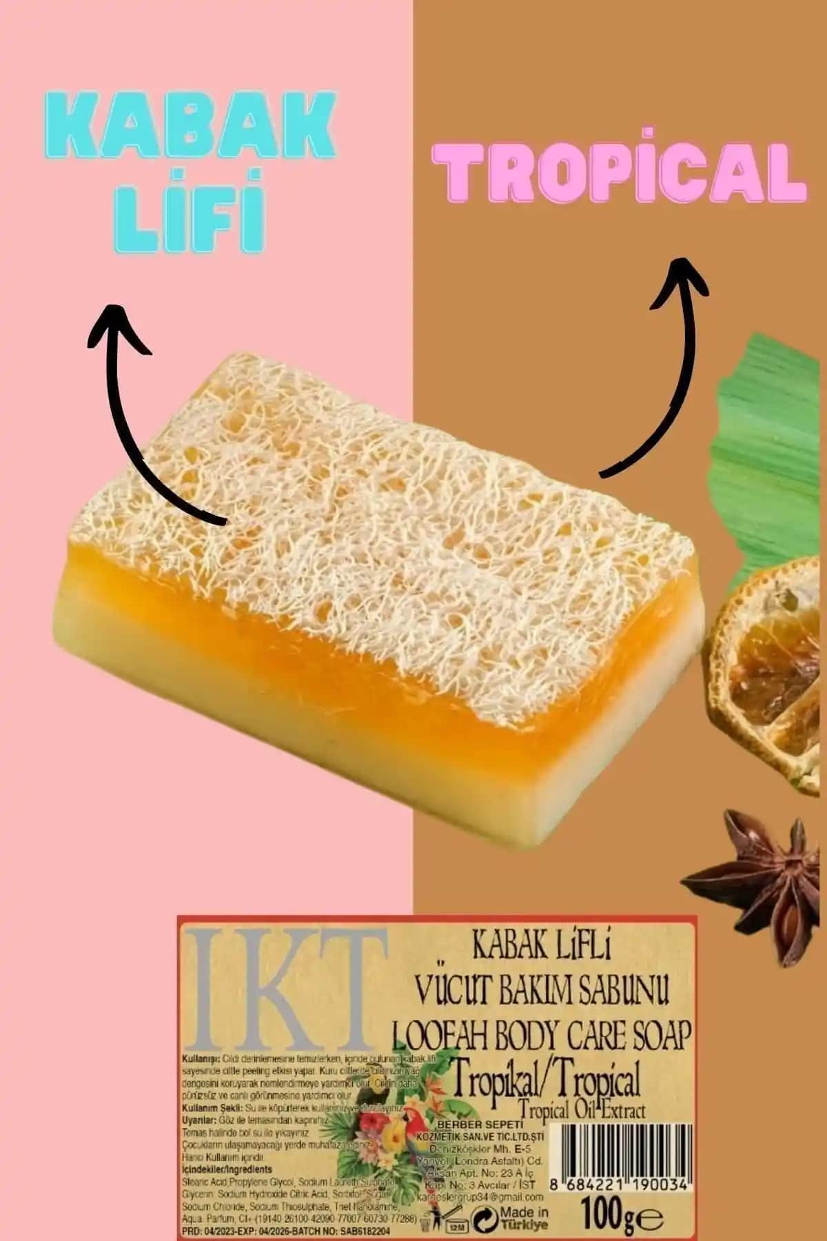 Doğal Kabak Lifli Tropikal Vücut Bakım Sabunu – Peeling ve Temizlik İçin Güçlü Çözüm