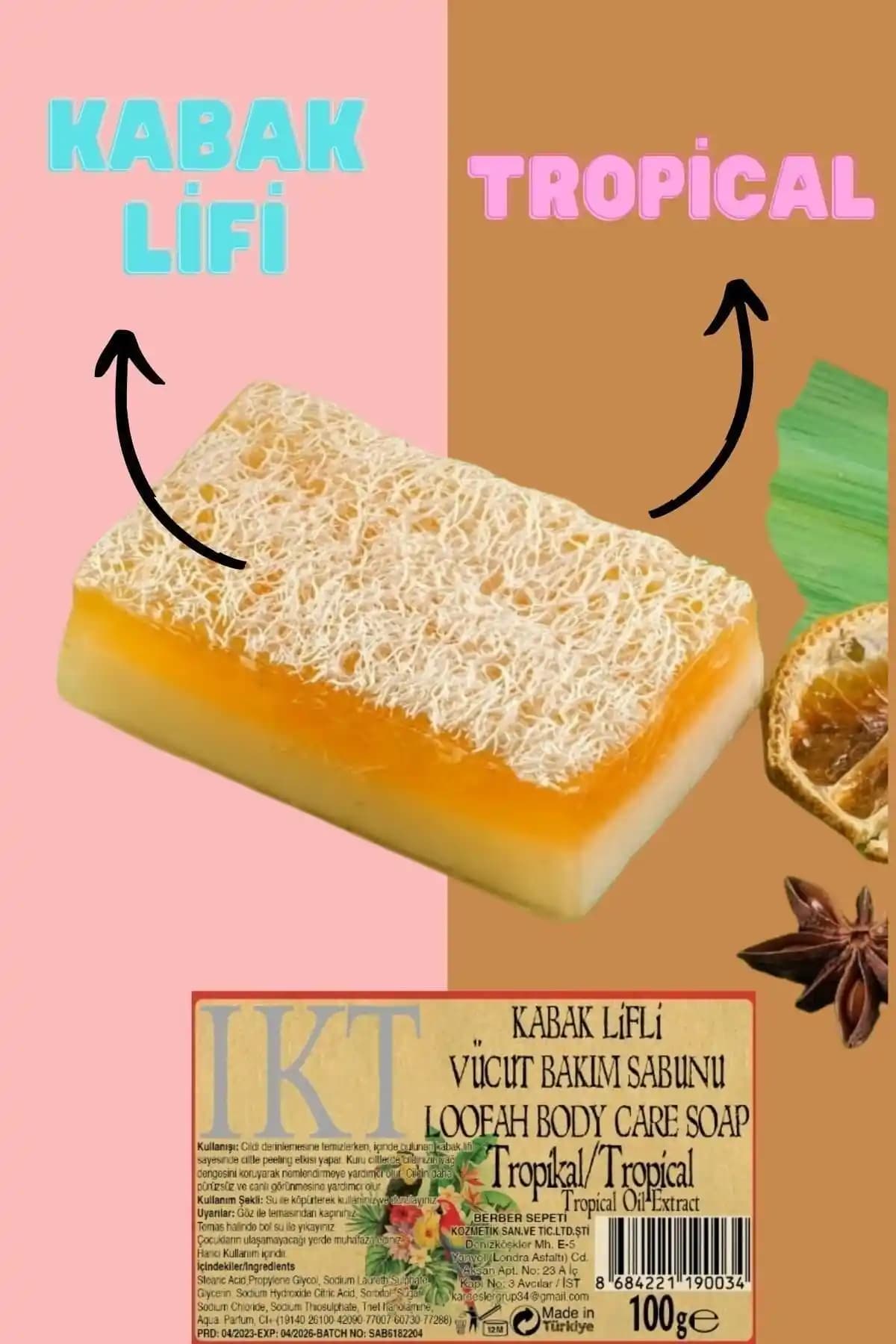 Doğal Kabak Lifli Tropikal Vücut Bakım Sabunu – Peeling ve Temizlik İçin Güçlü Çözüm