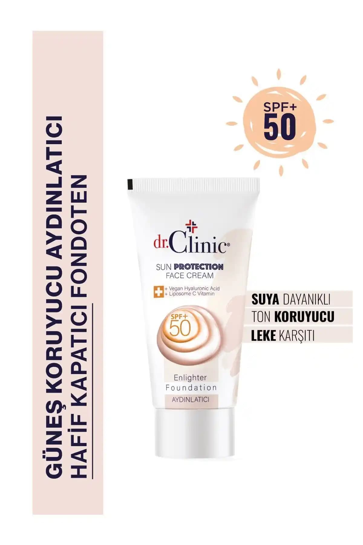 Dr. Clinic Aydınlatıcı Güneş Koruyuculu Yüz Kremi SPF 50 ile Sağlıklı ve Parlak Cilt Bakımı