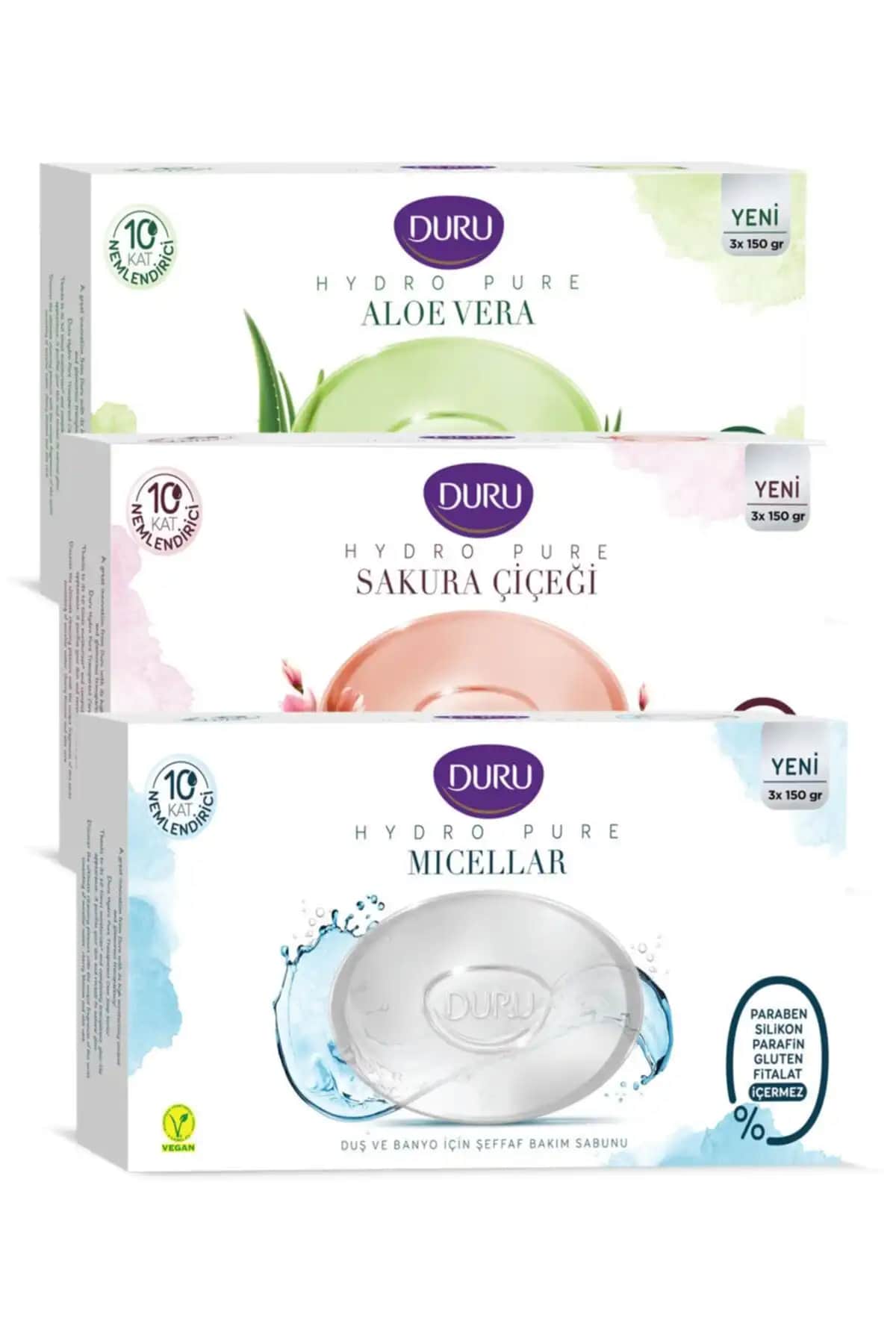 Duru Hydro Pure Sakuraçiçeği Aloe Vera Micellar Sabun Seti Doğal ve Ferahlatıcı Cilt Temizliği İçin