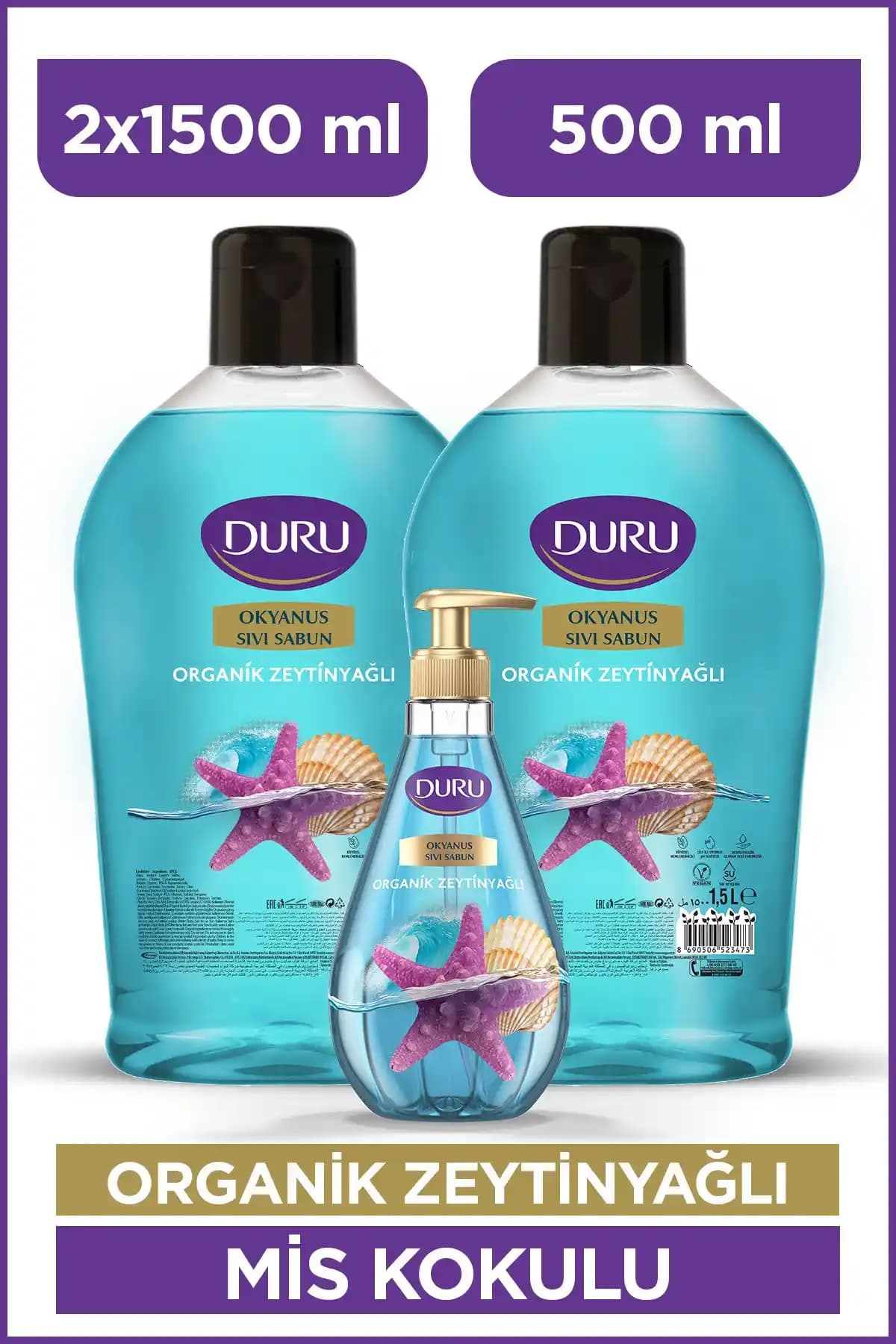 Duru Organik Zeytinyağlı Okyanus Sıvı Sabun Doğal İçeriklerle Hassas Ciltler İçin Güvenli Temizlik