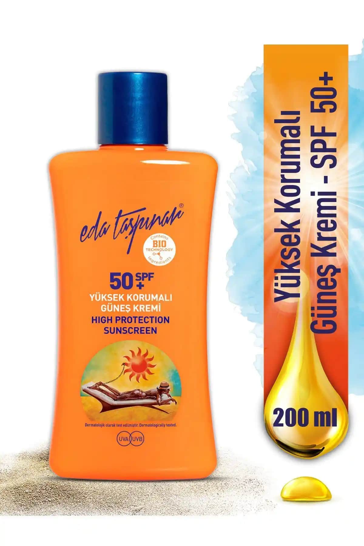 Eda Taşpınar SPF50+ Yüksek Koruma Güneş Kremi 200 ml, Hassas Ciltler İçin Güvenli ve Pratik Kullanım