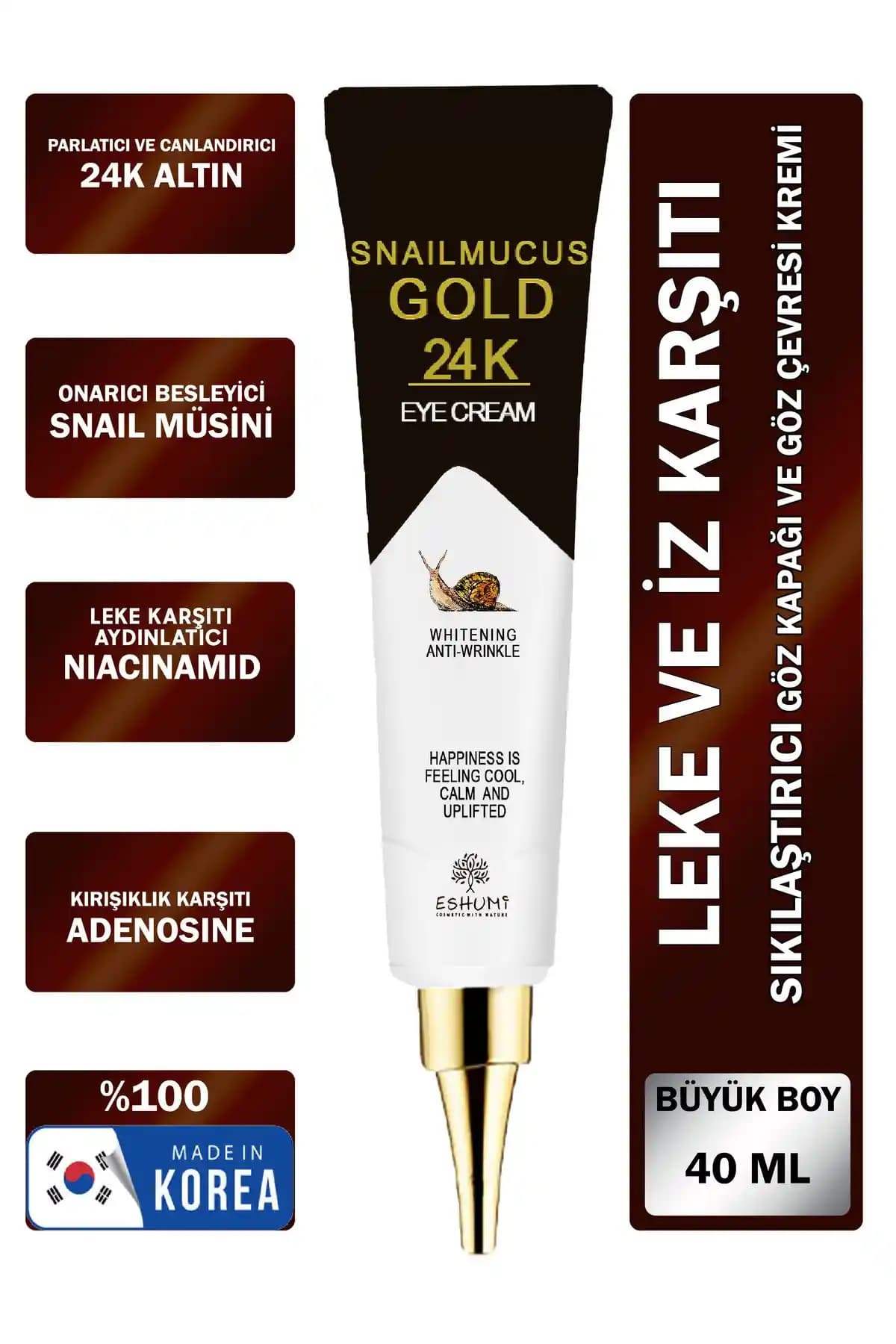 ESHUMİ Kore Göz Çevresi Kremi 1000 Ppb Altın ve Salyangoz Özlü 40ml