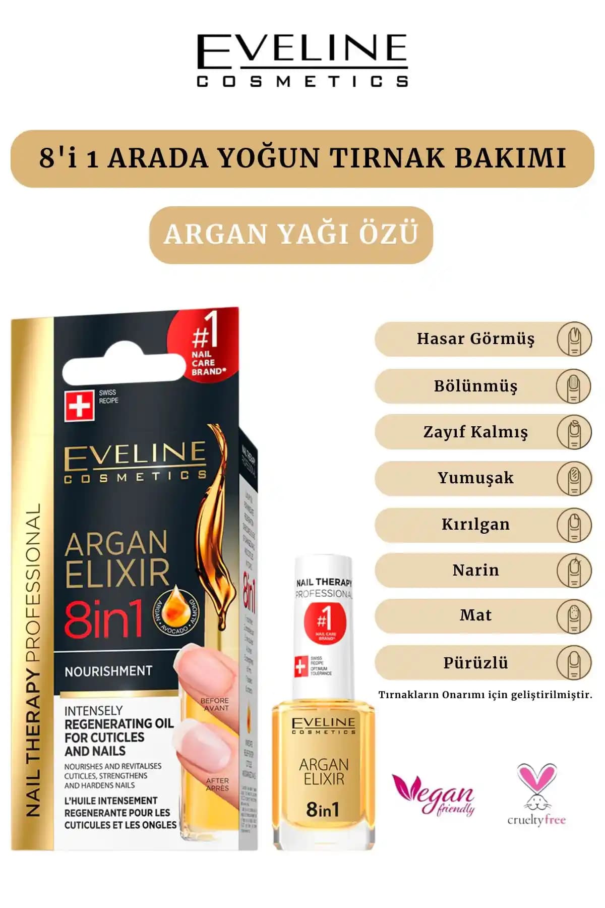 Eveline 8 In 1 Argan Elixir ile Tırnaklarınız İçin Çok Amaçlı Bakım Çözümü