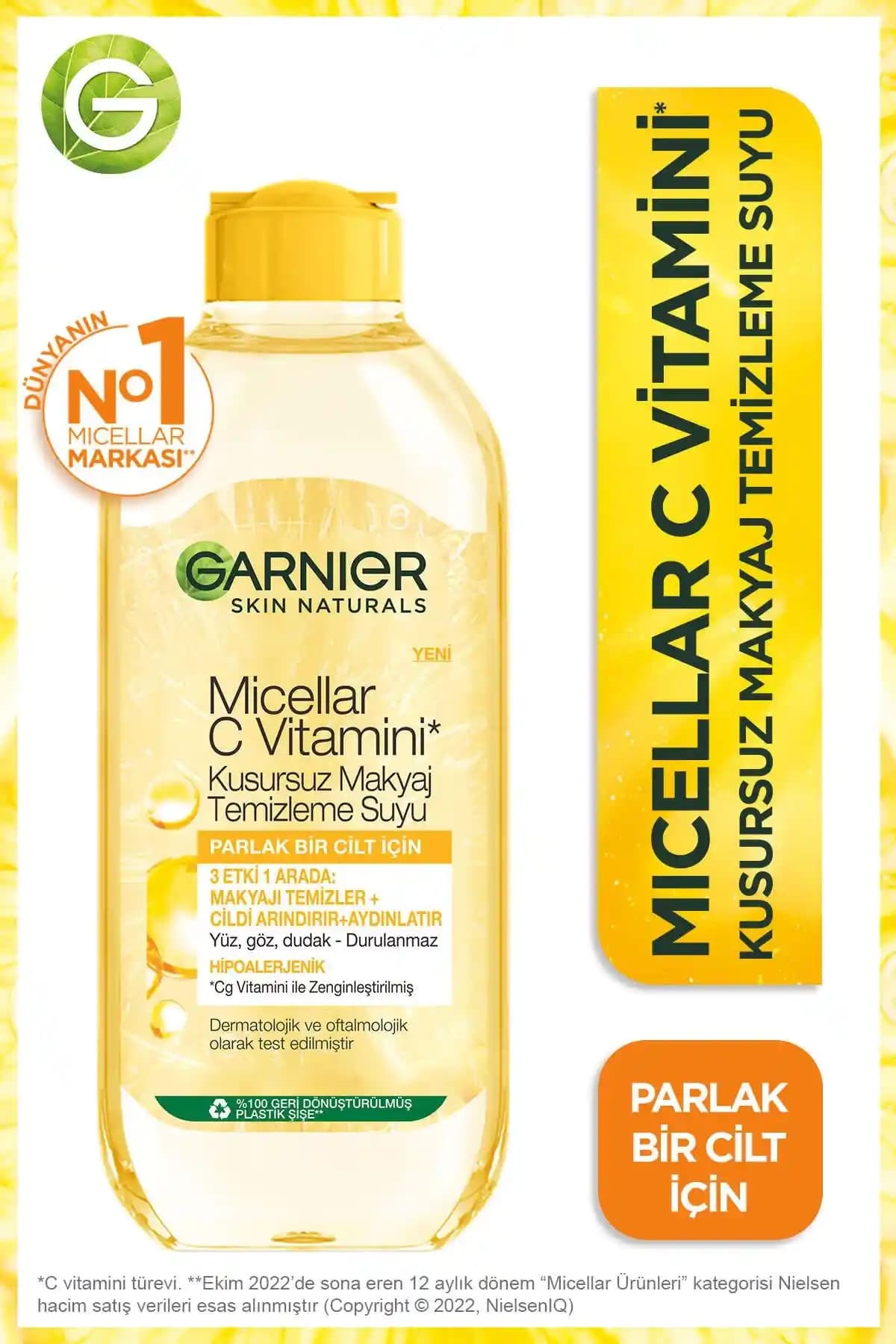 Garnier Micellar C Vitamini Kusursuz Makyaj Temizleme Suyu 400 ml - Hassas Ciltler İçin Güvenilir Temizlik