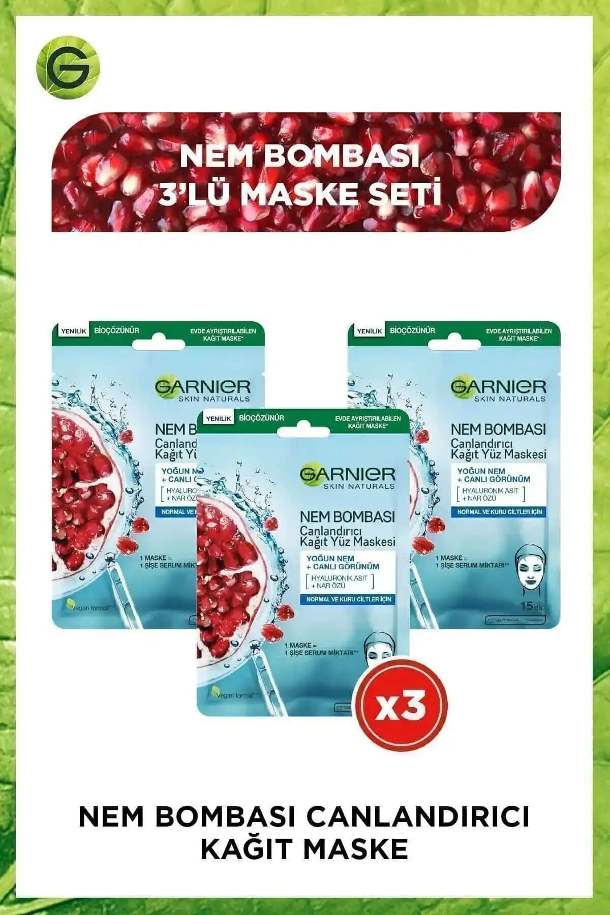Garnier STD Nem Bombası Kağıt Maskesi Cilt Canlandırıcı ve Nemlendirici Etki