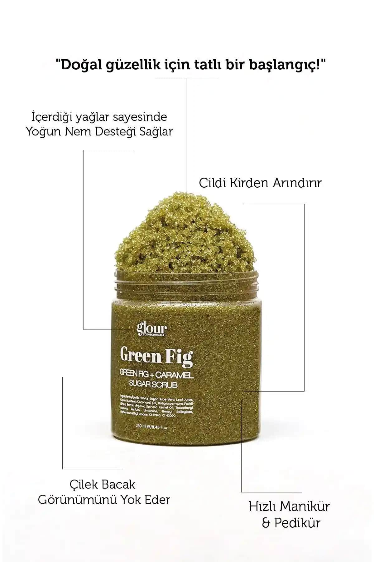 GLOUR Green Fig & Caramel Sugar Scrub: Doğal İçeriklerle Etkili Vücut Peelingi ve Cilt Bakımı