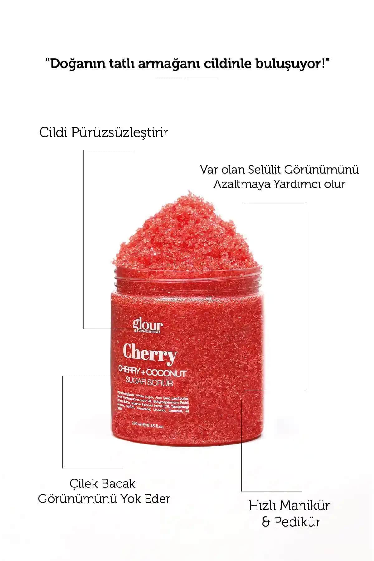 GLOUR Sugar Scrub Cherry & Coconut 250ml Doğal Peeling ve Cilt Yenileme Ürünü