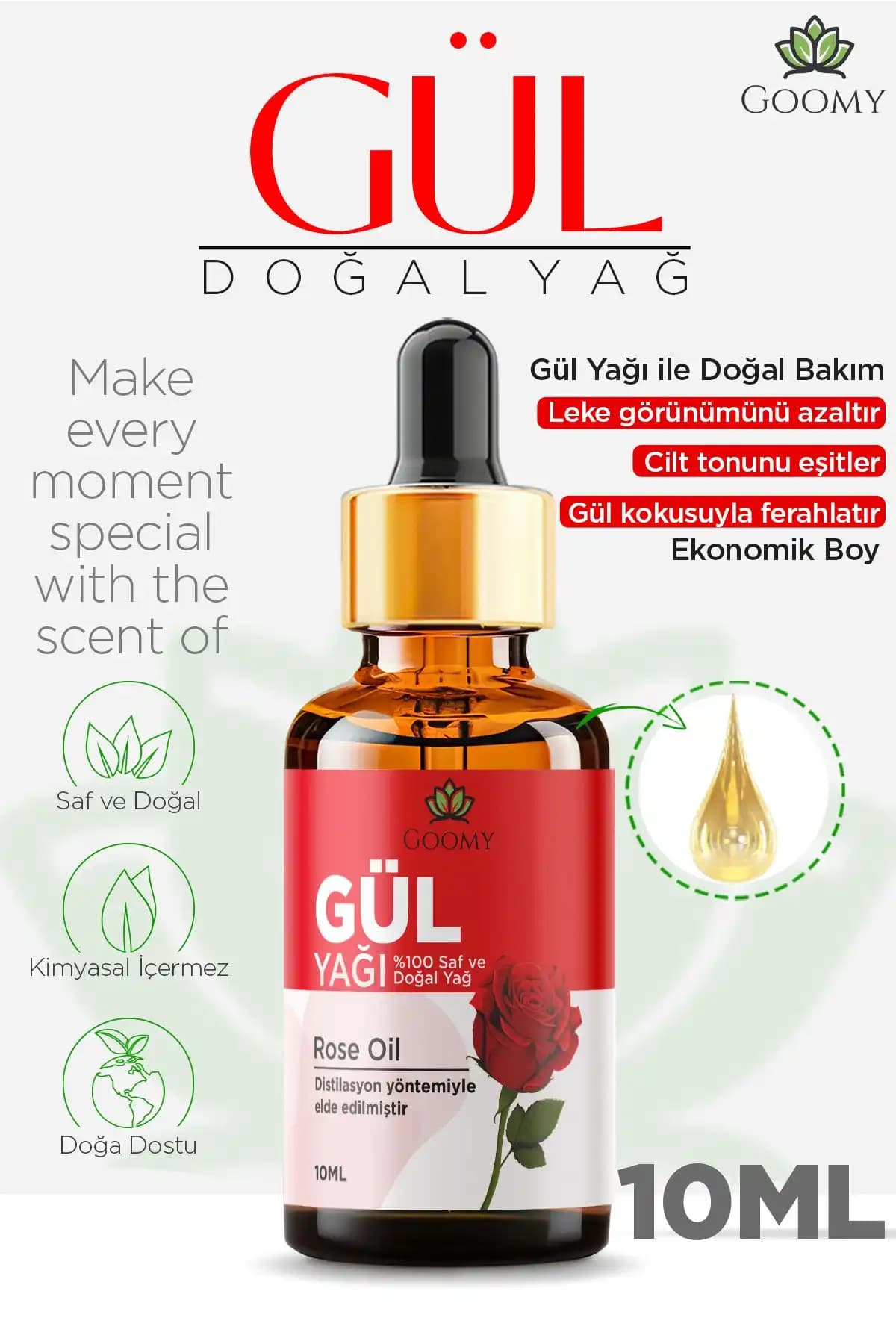 GOOMY Gül Yağı: Doğal ve Çok Yönlü Aromaterapi ve Cilt Bakım Ürünü Özellikleri ve Kullanım Alanları