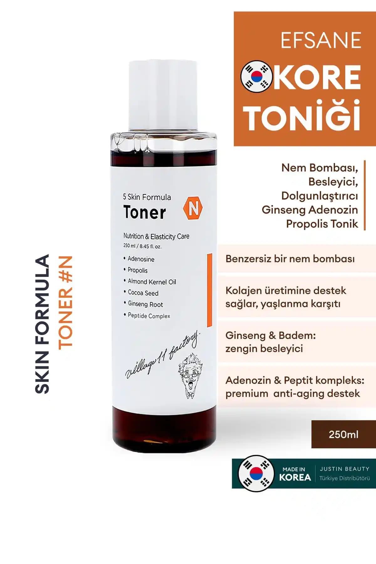 Güney Kore menşeli Village 11 Factory N Skin Formula Toner ile sağlıklı ve nemli cilt bakımı