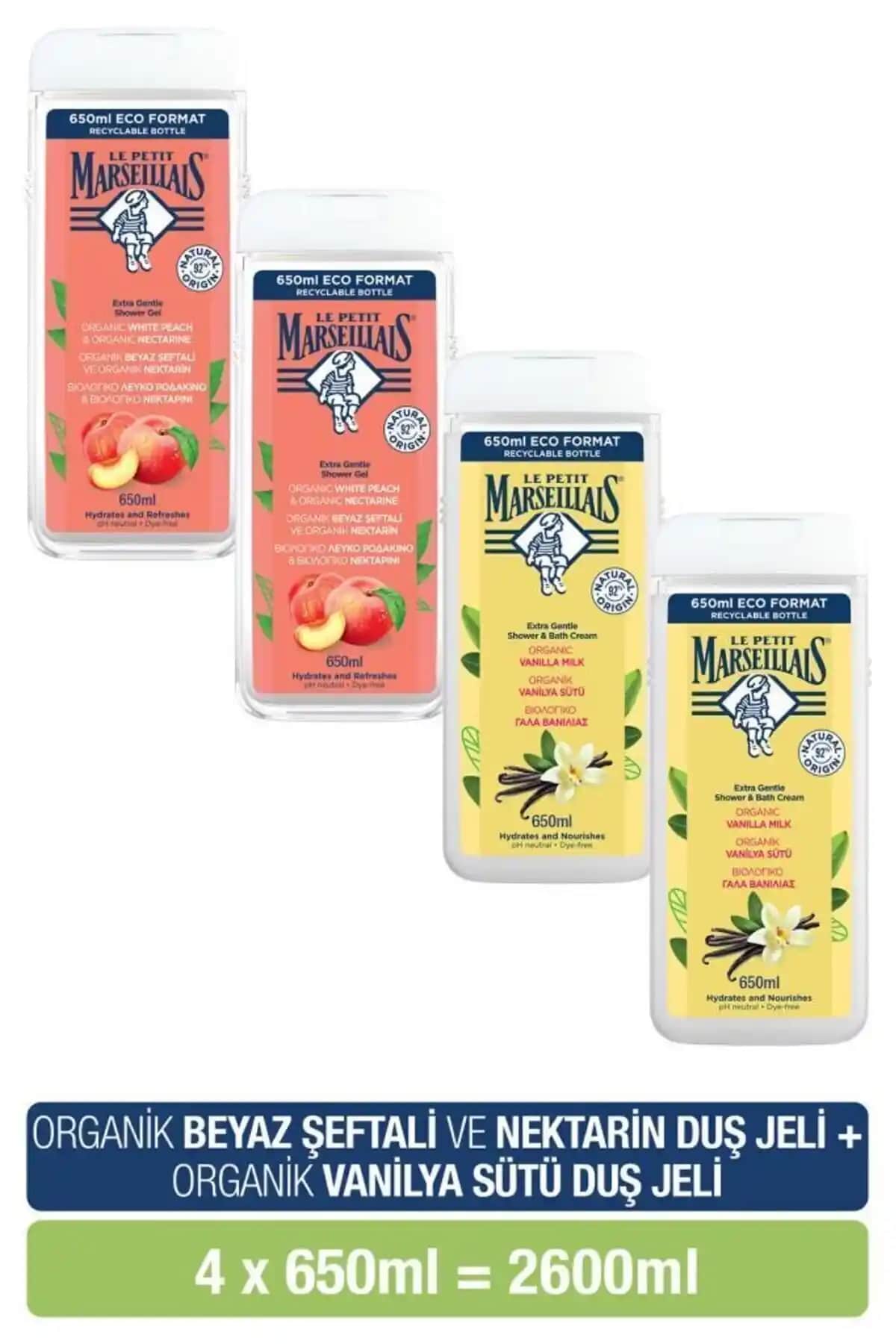 Le Petit Marseillais Beyaz Şeftali ve Nektarinli Doğal Duş Jeli 650ml, Organik ve Ferahlatıcı