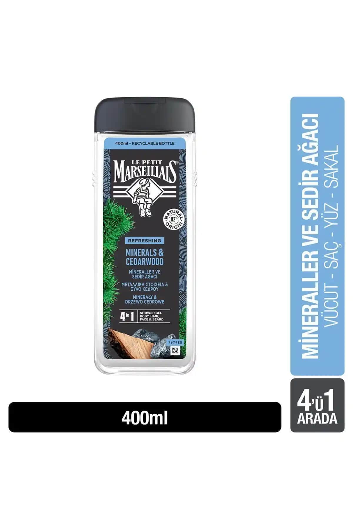 Le Petit Marseillais Erkek Mineraller ve Sedir Ağacı Duş Jeli Doğal ve Ferahlatıcı Temizlik İçin