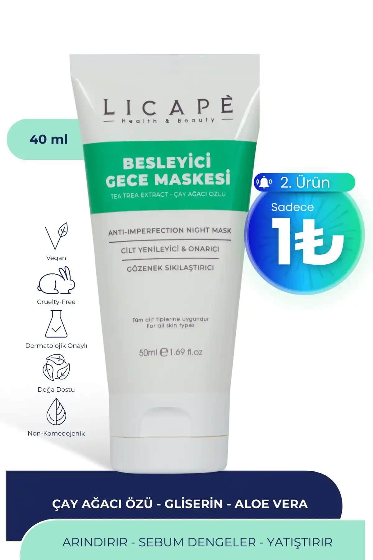 Licape Besleyici Gece Maskesi Çay Ağacı Özlü Doğal ve Anti-Aging Cilt Bakım Ürünü