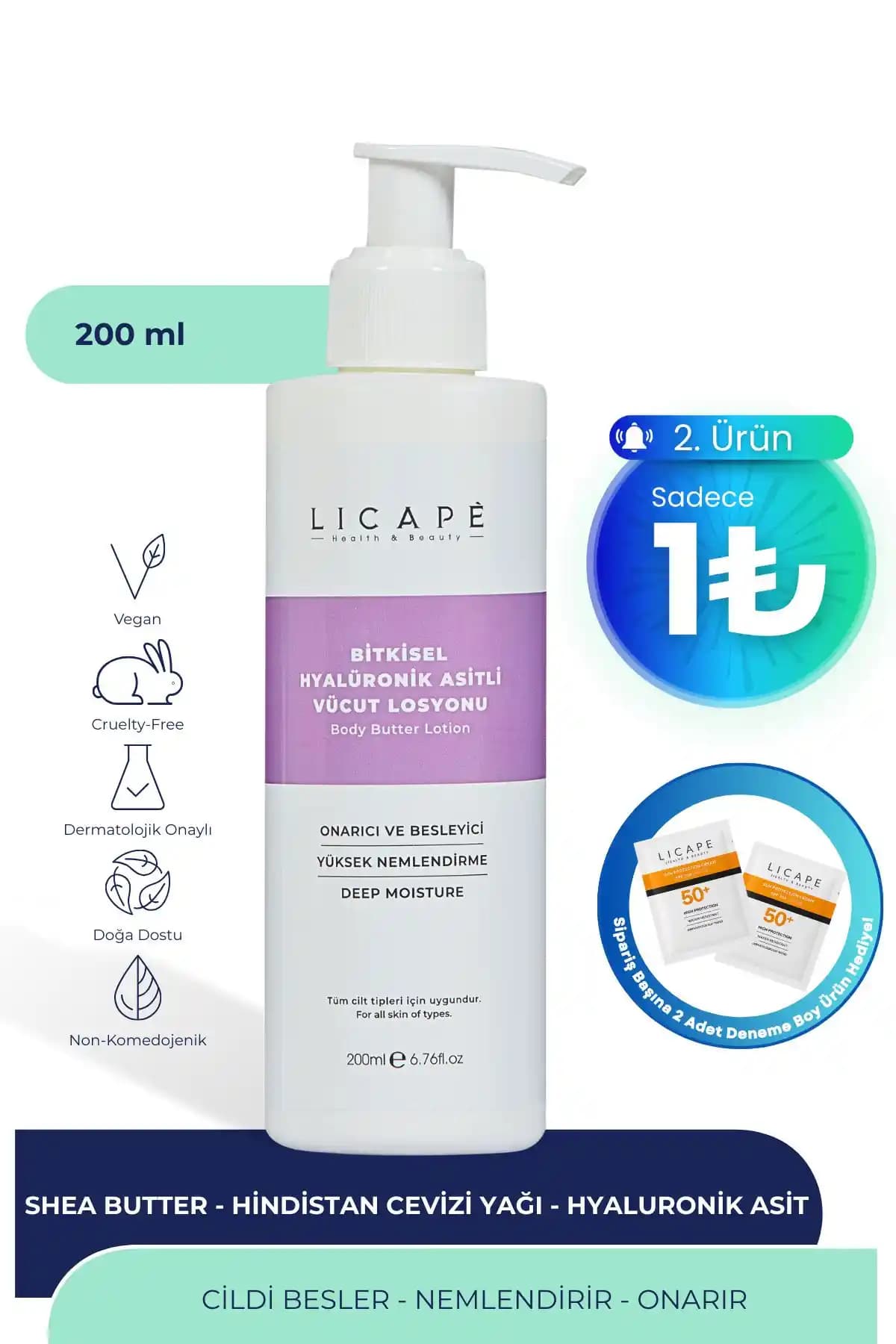 Licape Bitkisel Hyaluronik Asitli Vücut Losyonu Doğal Nemlendirme ve Cilt Yumuşatma Ürünü