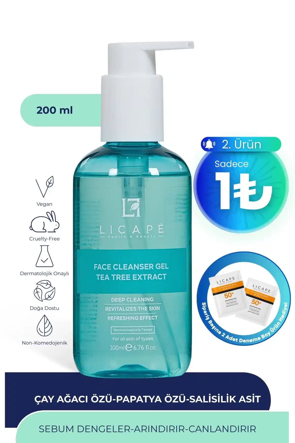 Licape Çay Ağacı Özlü Yüz Temizleme Jeli ile Derinlemesine Temizlik ve Cilt Bakımı