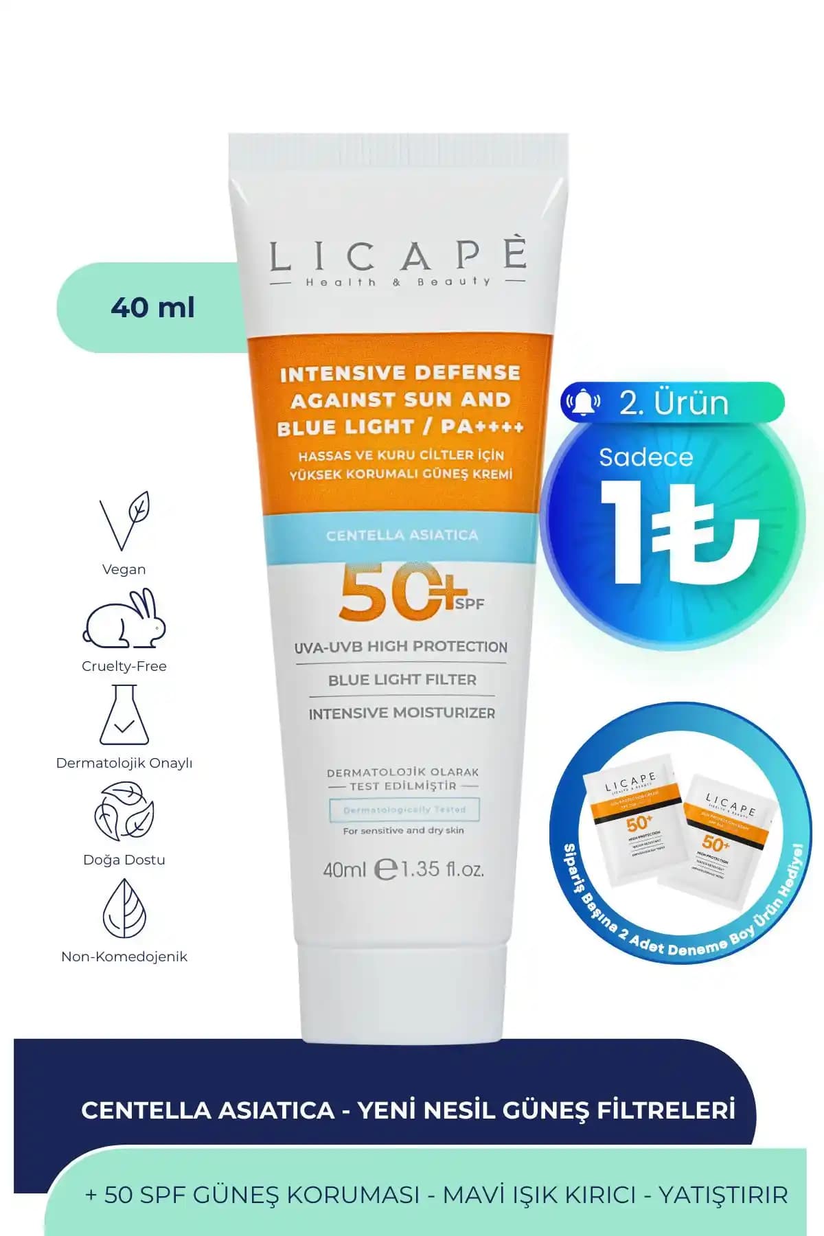 Licape Hassas ve Kuru Ciltler İçin Yüksek Koruma Sağlayan Güneş Kremi - SPF 50+ ve Doğal İçeriklerle Güvenli Koruma