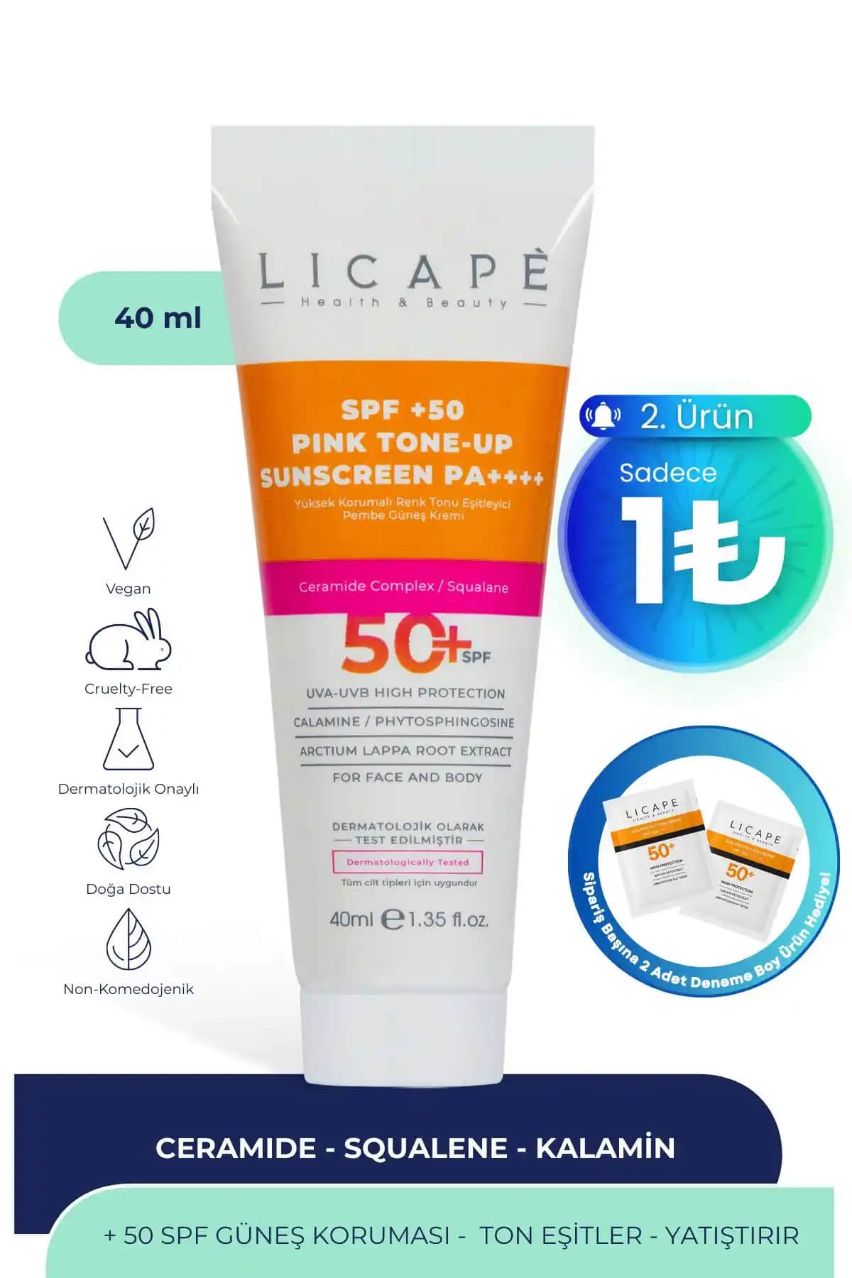 Licape Yüksek Korumalı Renk Tonu Eşitleyici Pembe Güneş Koruyucu ve Cilt Bakım Ürünü